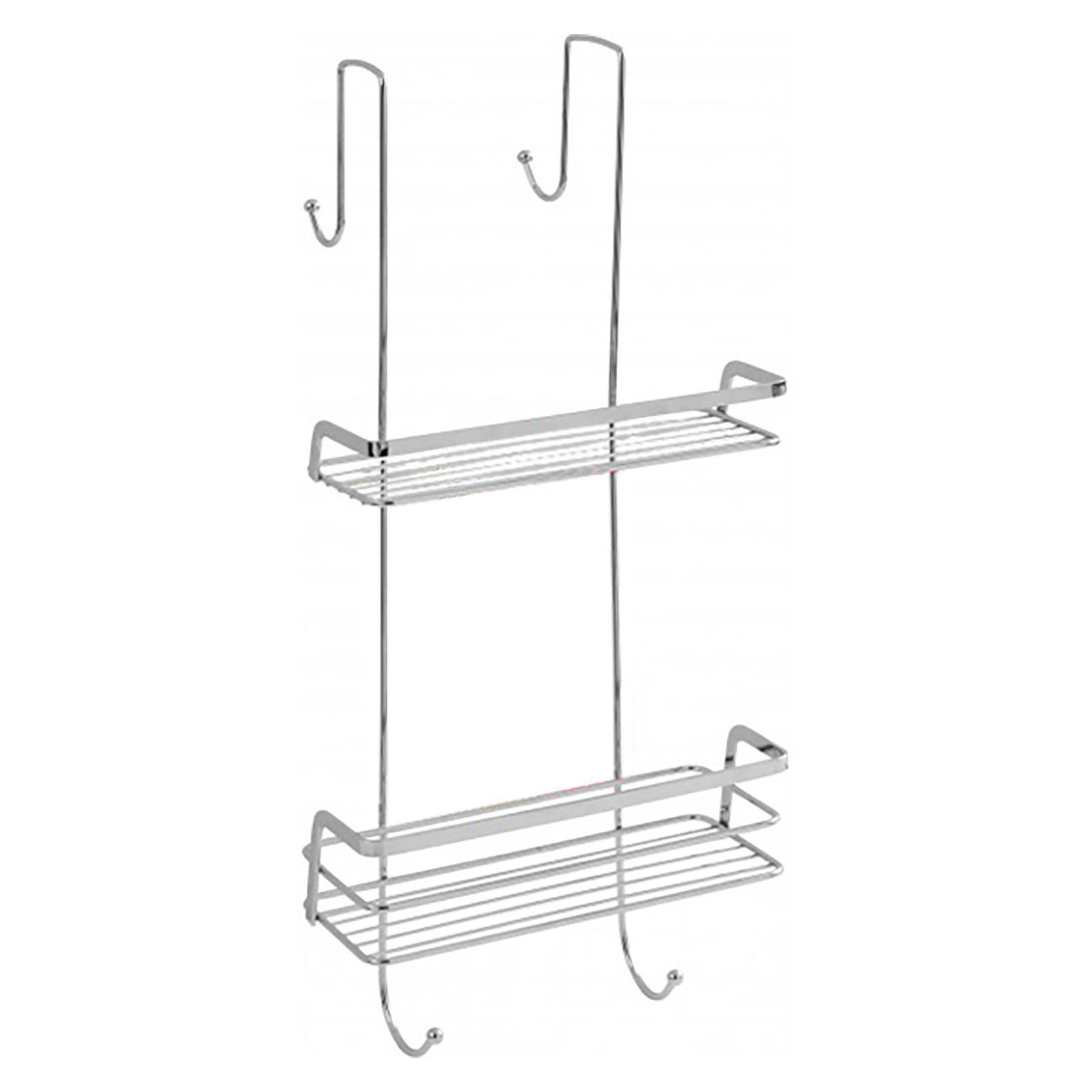 Griglia doccia rettangolare con 2 ripiani e ganci in acciaio cromato -  Francy