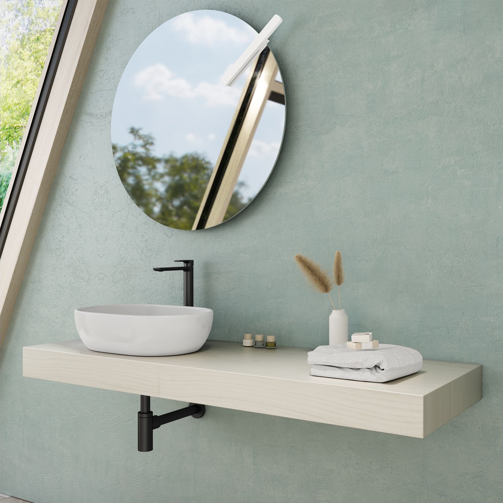 Mensolone bagno 10 h sospeso 140 cm in legno rovere bianco - Plain