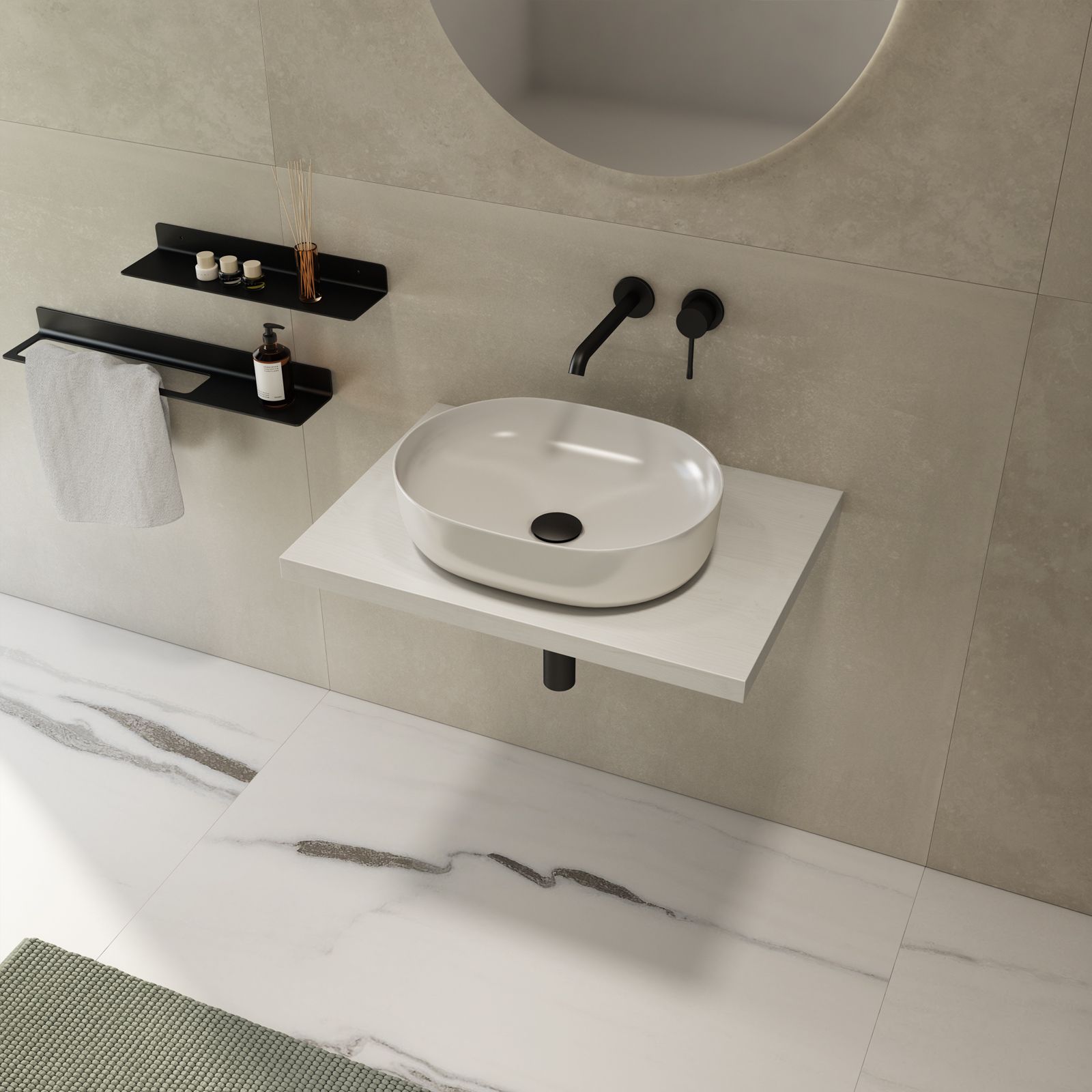 Mensolone bagno 3,8 h sospeso 110 cm in legno grigio pietra opaco - Plain