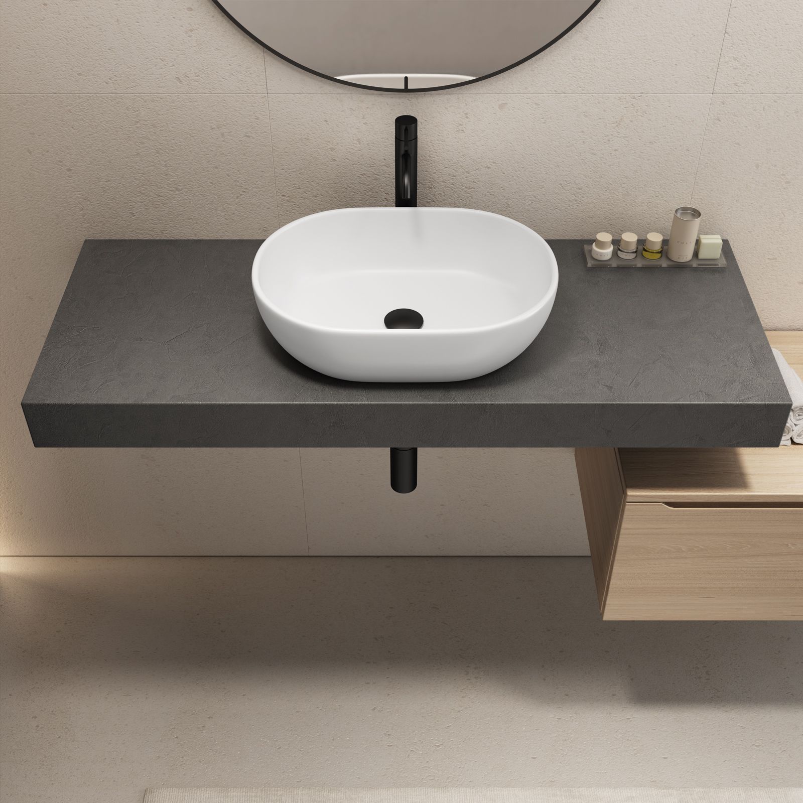 Mensolone bagno portalavabo sospeso 120 cm in legno antracite malta - Sleek