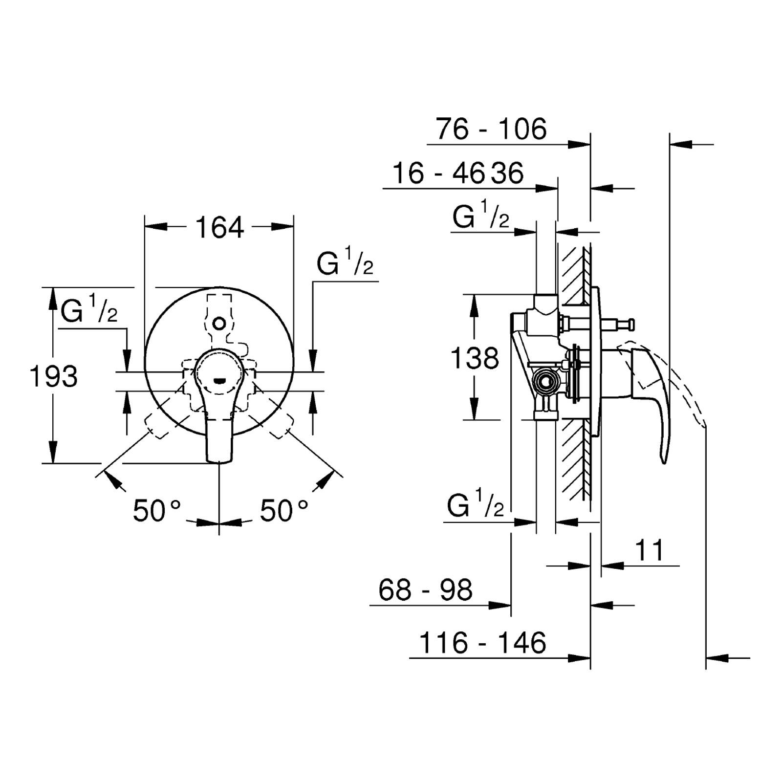 Miscelatore con corpo incasso a parete GROHE Eurosmart New con deviatore