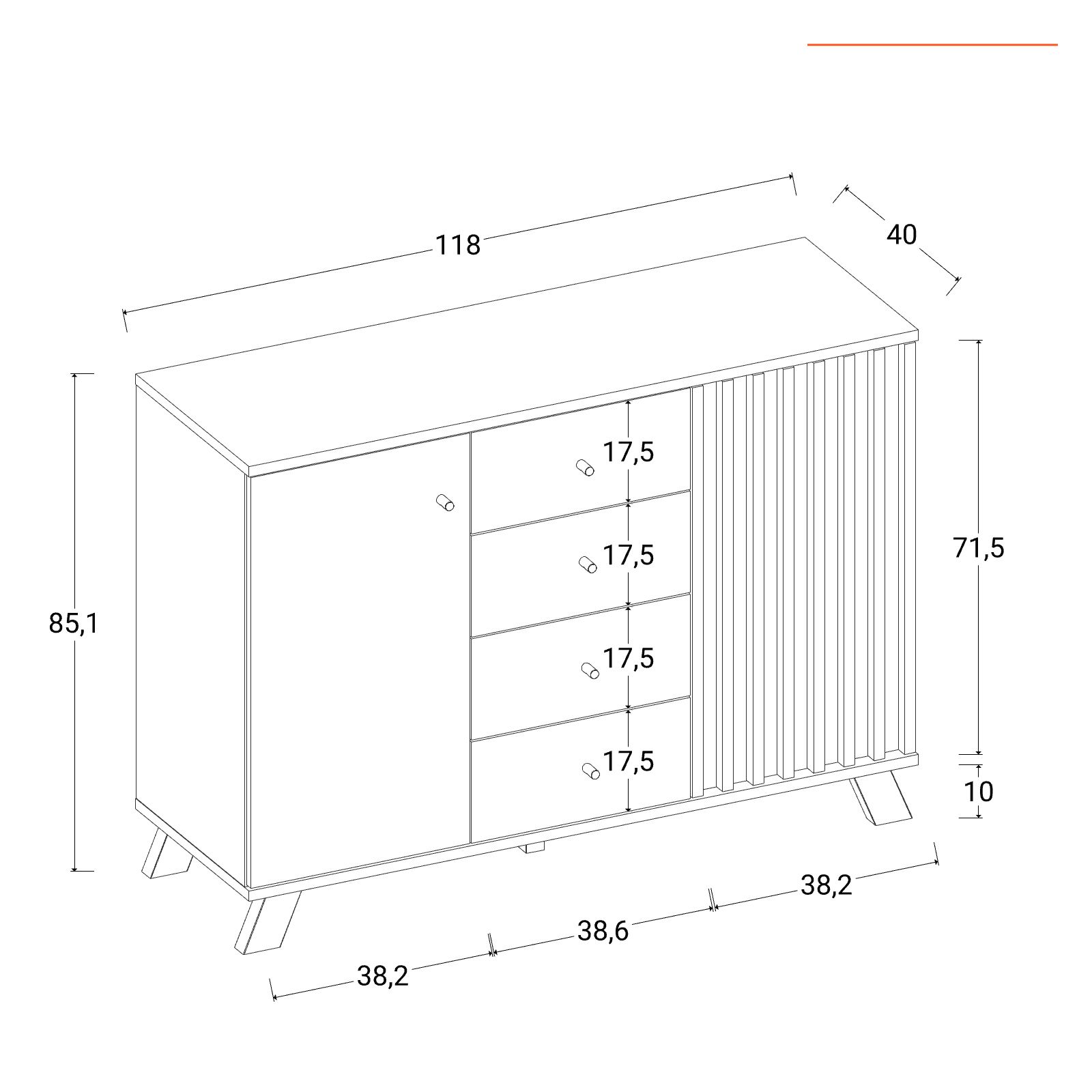 Madia 120x88h cm in legno naturale e antracite con 2 ante e 3 cassetti -  Sinatra