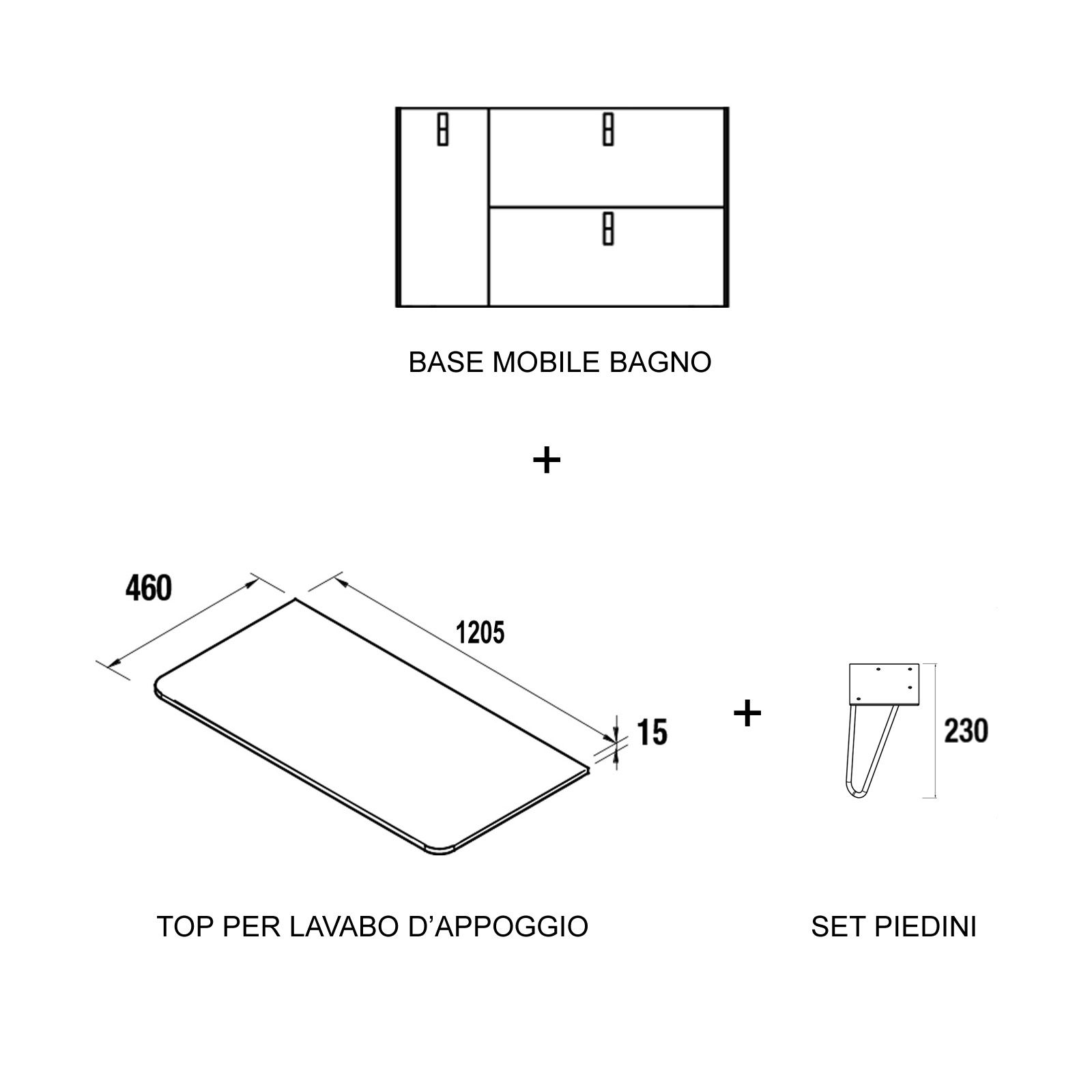 Mobile bagno portalavabo dx 120 in antracite opaco con specchio - Marea