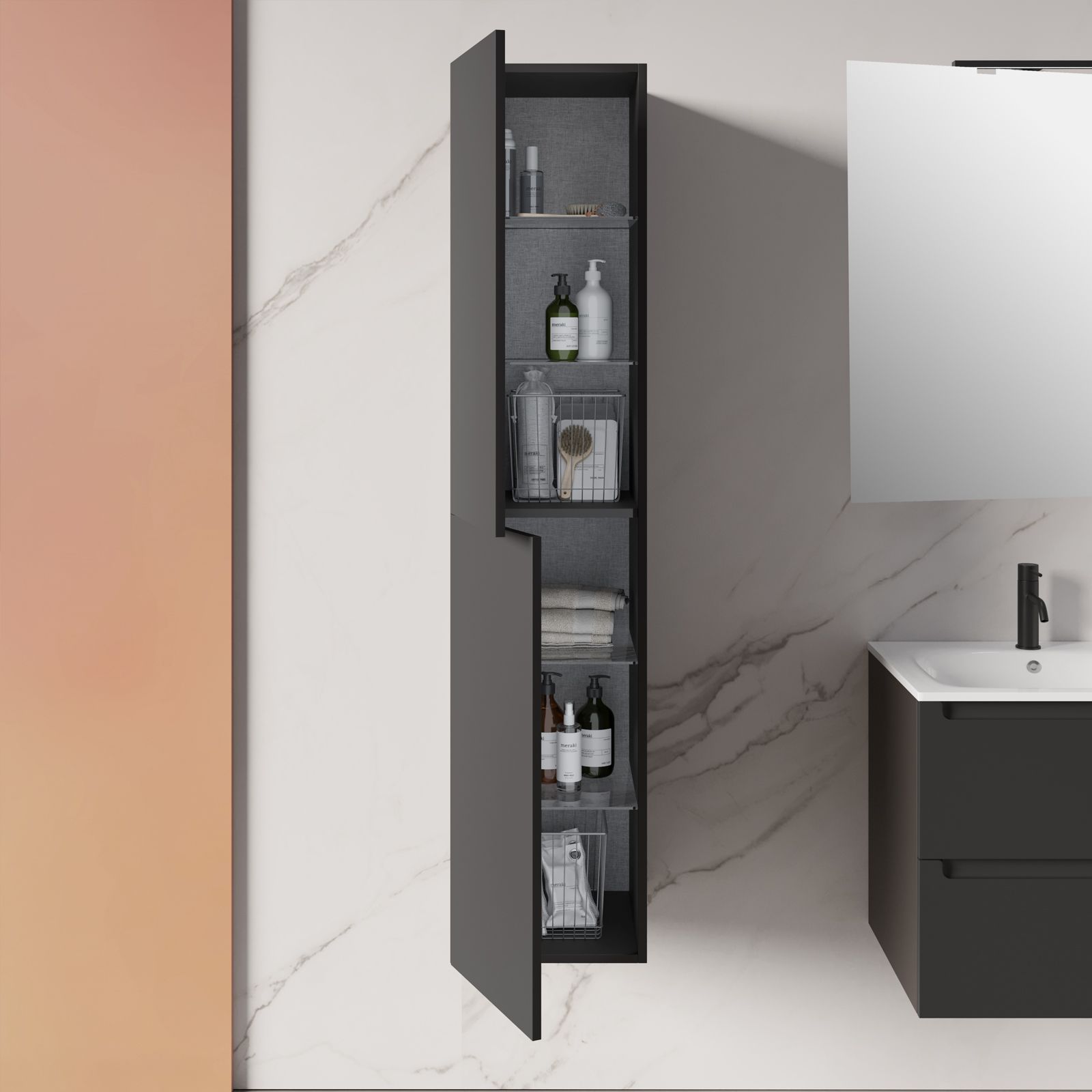 Mobile bagno nero carbone opaco soft touch da 80 cm con lavabo e