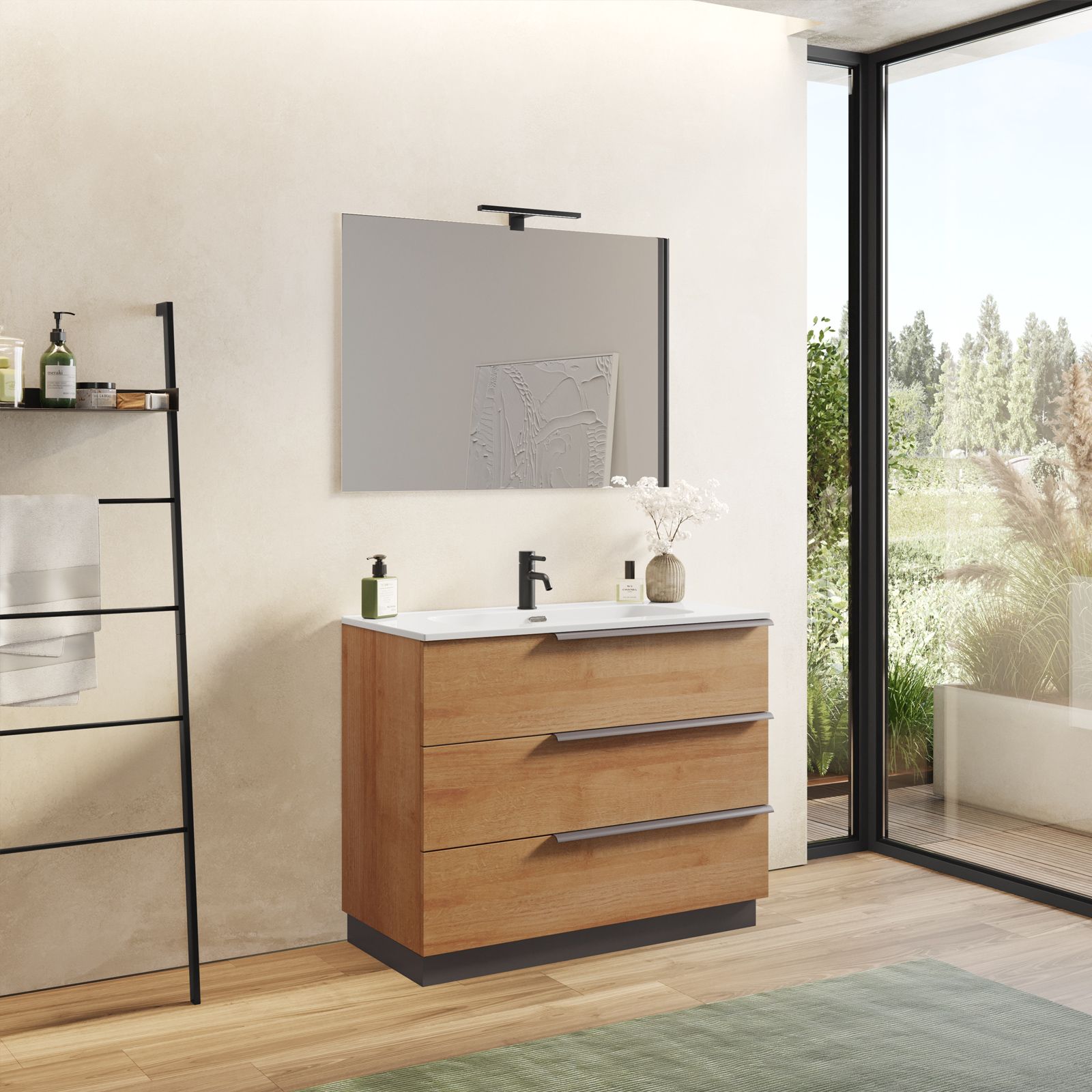 Mobile bagno sospeso 100 cm rovere heritage e tortora porta lavabo con  specchio - Fisher