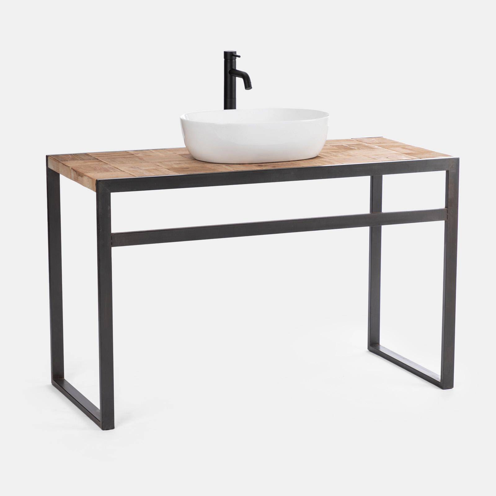 Mobile bagno 120 cm con piano in legno 4 cm e barra portasalviette - Harlem