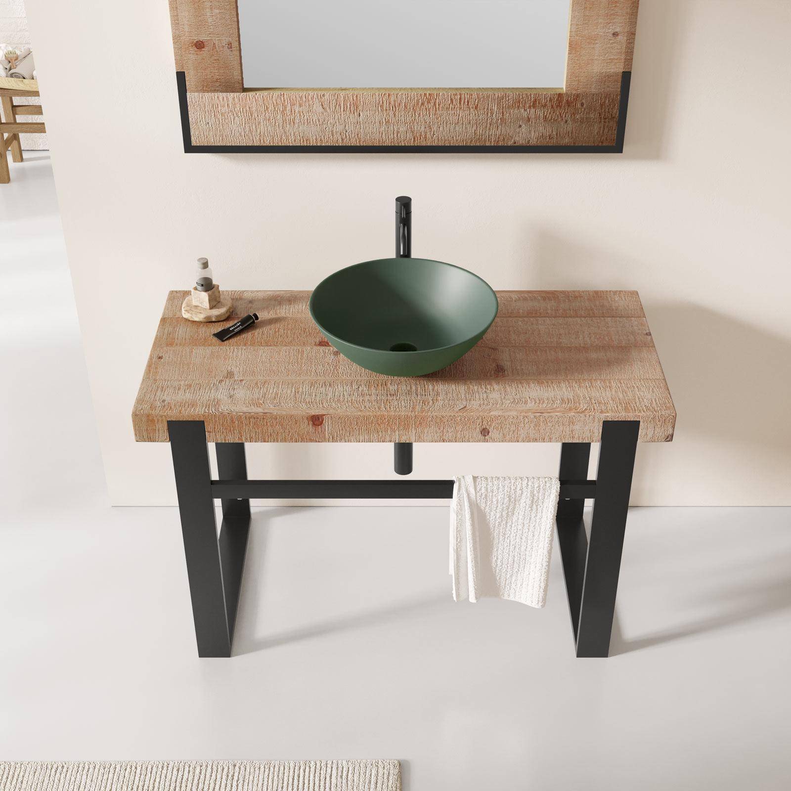 Mobile bagno 100 cm con piano in legno 8 cm e barra portasalviette - Harlem