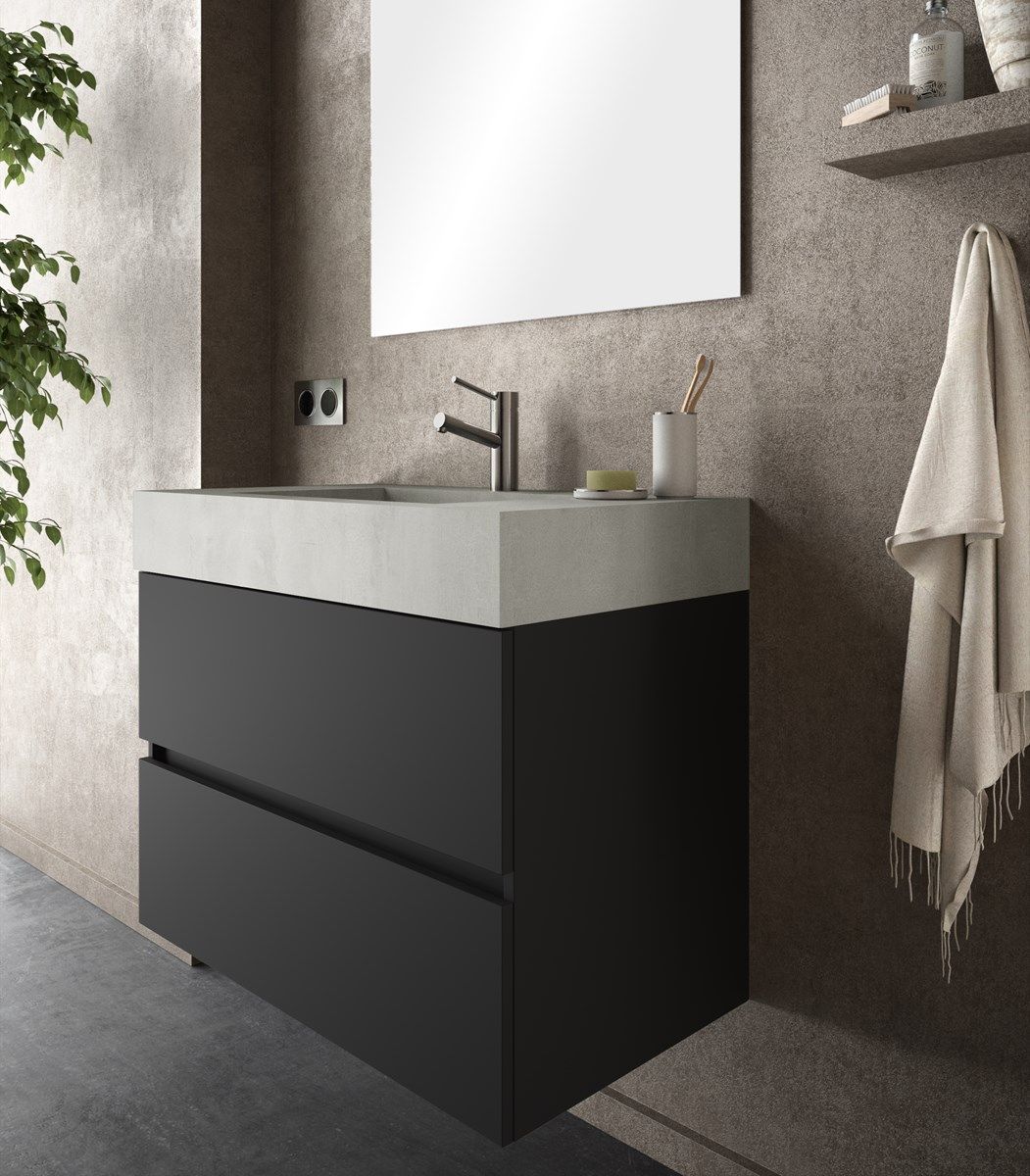 Mobile Bagno sospeso 80 cm 2 cassetti con LAVABO SPECCHIO COLONNA grigio  cemento