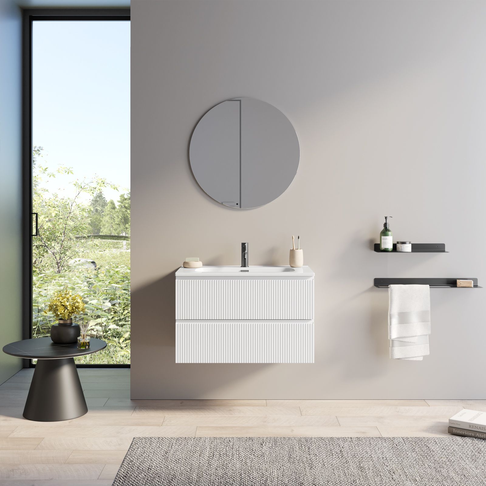 Mobile bagno 80 cm bianco opaco cannettato con specchio - Gaia