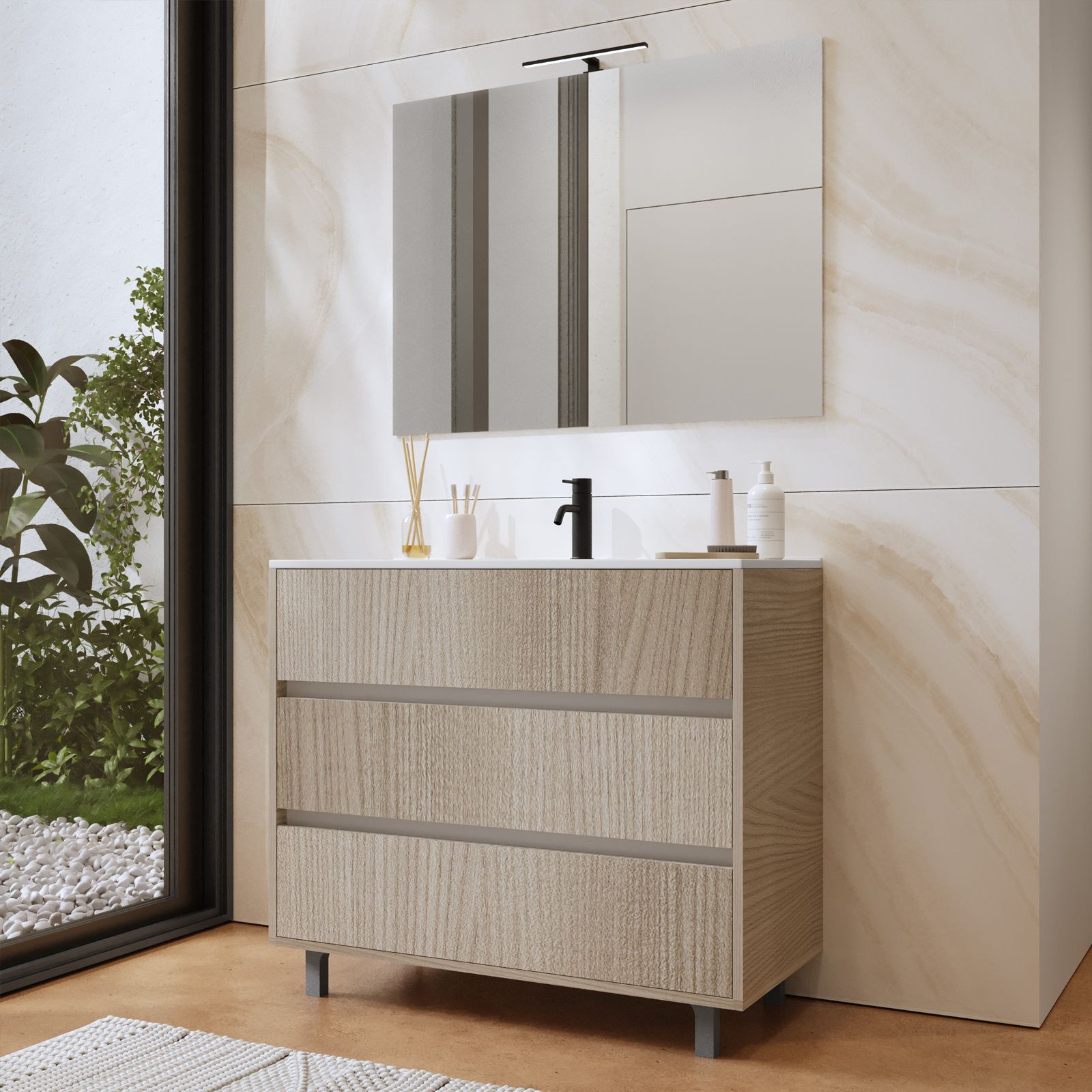 Mobile bagno sospeso 100cm olmo terra con lavabo ceramico MOOD-756