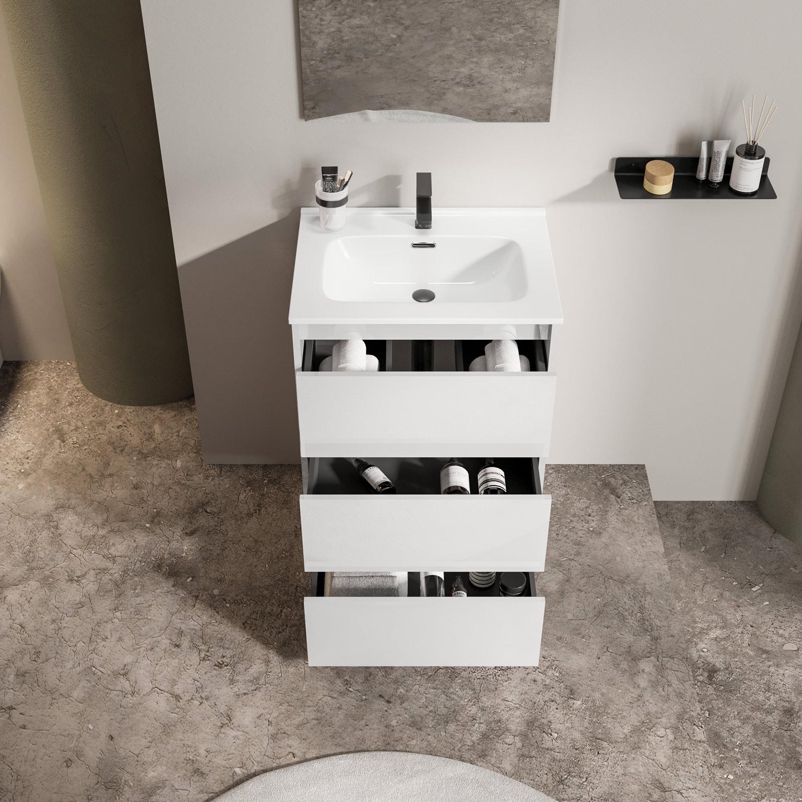 Mobiletto Bagno Badplaats Neptunus 60x28x60 Cm - Armadio Base Con Anta Girevole E Tre Vani, Colore Bianco, Facile Montaggio