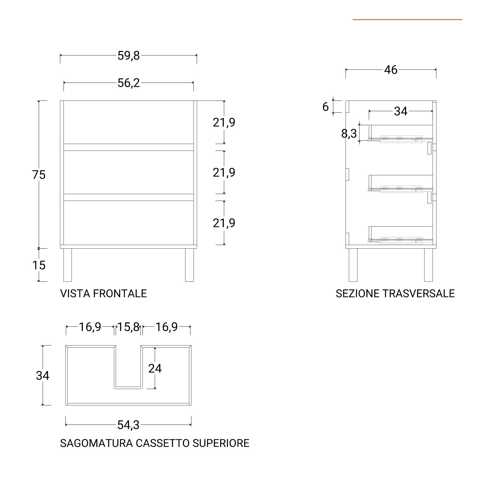 Mobile bagno a terra 60 cm grigio grafite con lavabo e specchio - Calipso