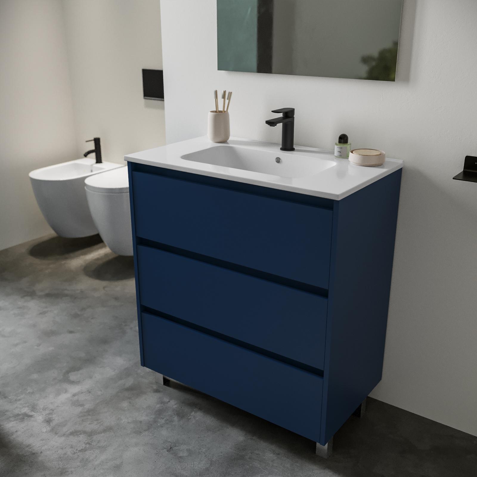 Mobile bagno a terra 80 cm lavabo integrato e due ante | Kamalu Colore Mobile Finitura Legno Marrone - 8702