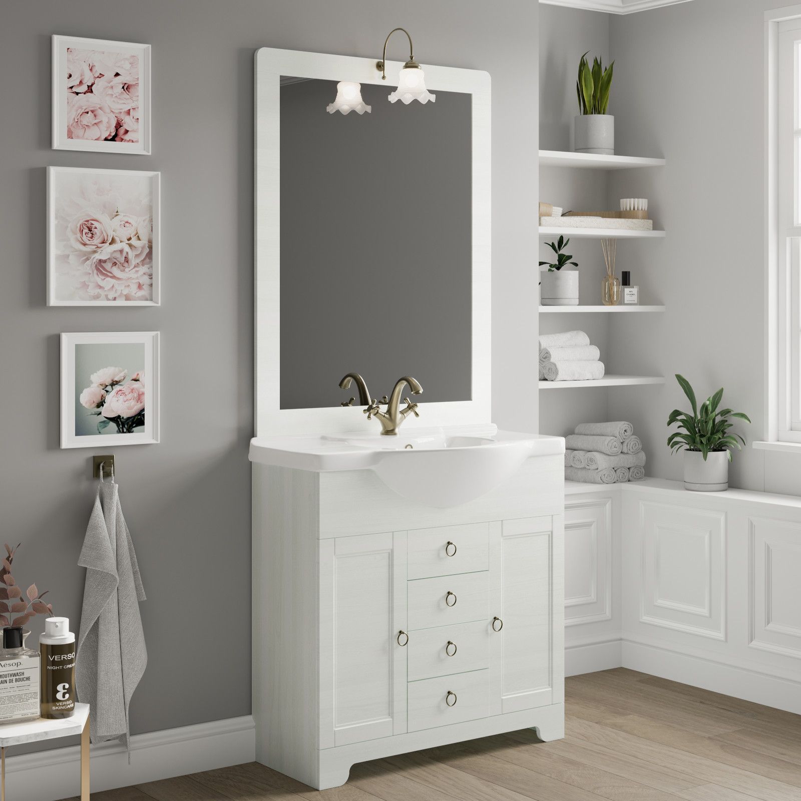 Mobile da bagno decapè beige con 2 cassetti e 1 anta - Bromelia