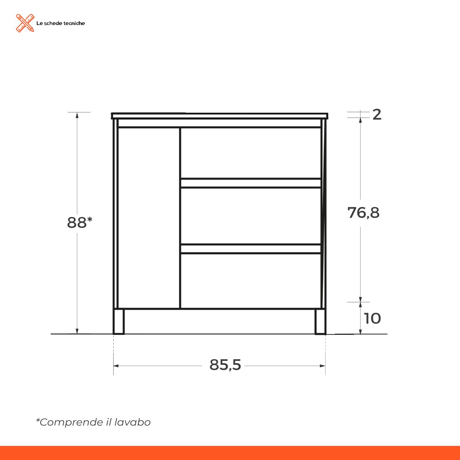 Mobile bagno a terra 85 cm incluso di specchiera con faretti a ledi Rigo1