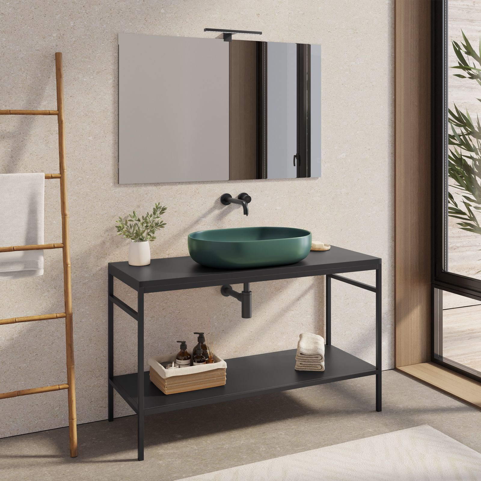 Mobile bagno a terra portalavabo 120 cm nero opaco con specchio - Axis