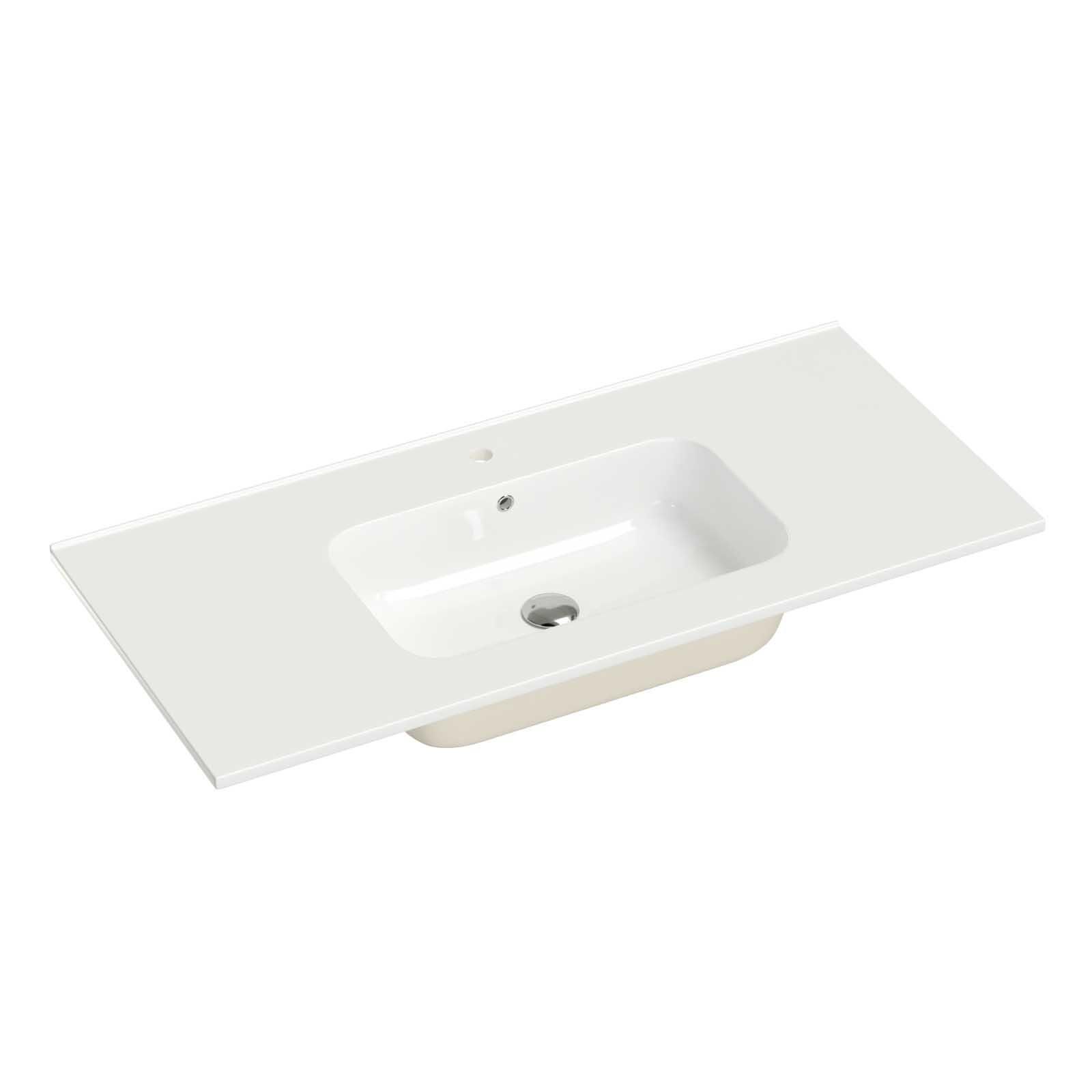 Mobile bagno 100 cm bianco neve opaco soft touch con lavabo alto in  porcellana e specchio - Agata