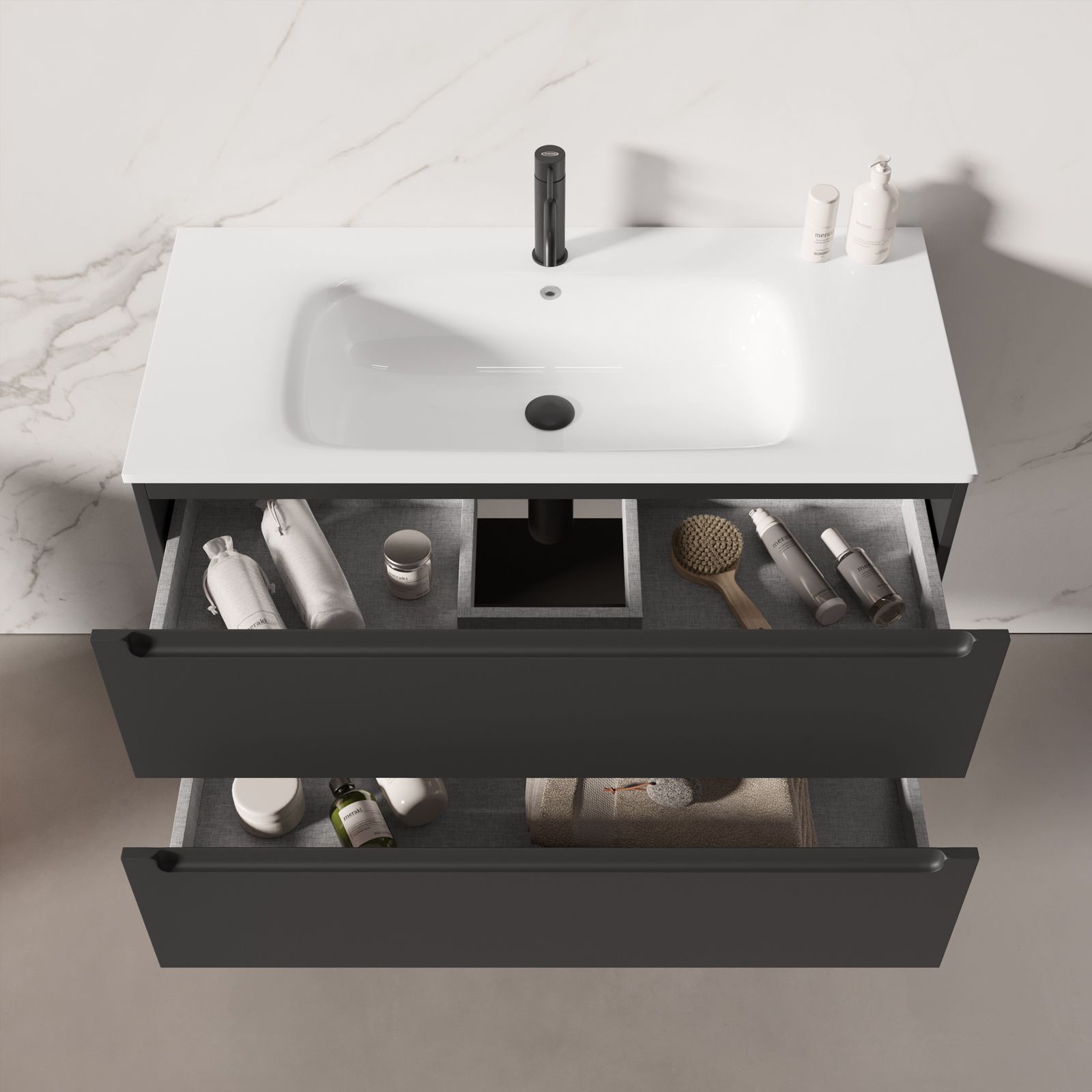 Mobile bagno nero carbone opaco da 100 cm con lavabo e specchio 70x100 cm -  Agata