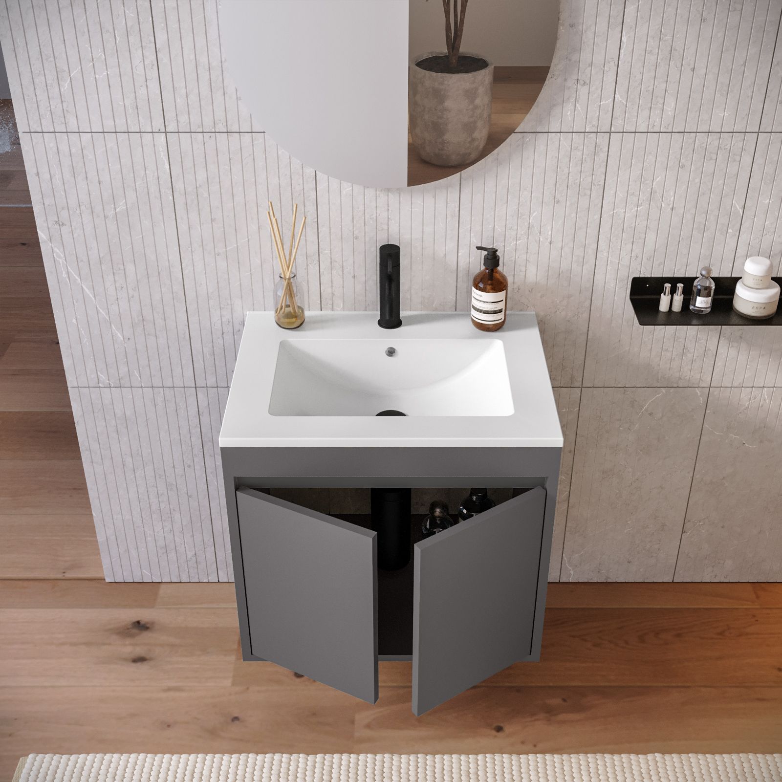 Set Di Mobili Da Bagno Con Lavabo Effetto Legno Beige E Marrone 60cm Elora M24149132