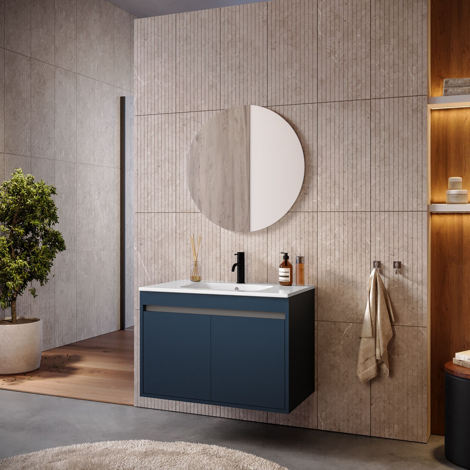 Mobile bagno sospeso 70 cm blu esotico opaco con lavabo e specchio - Dedalo