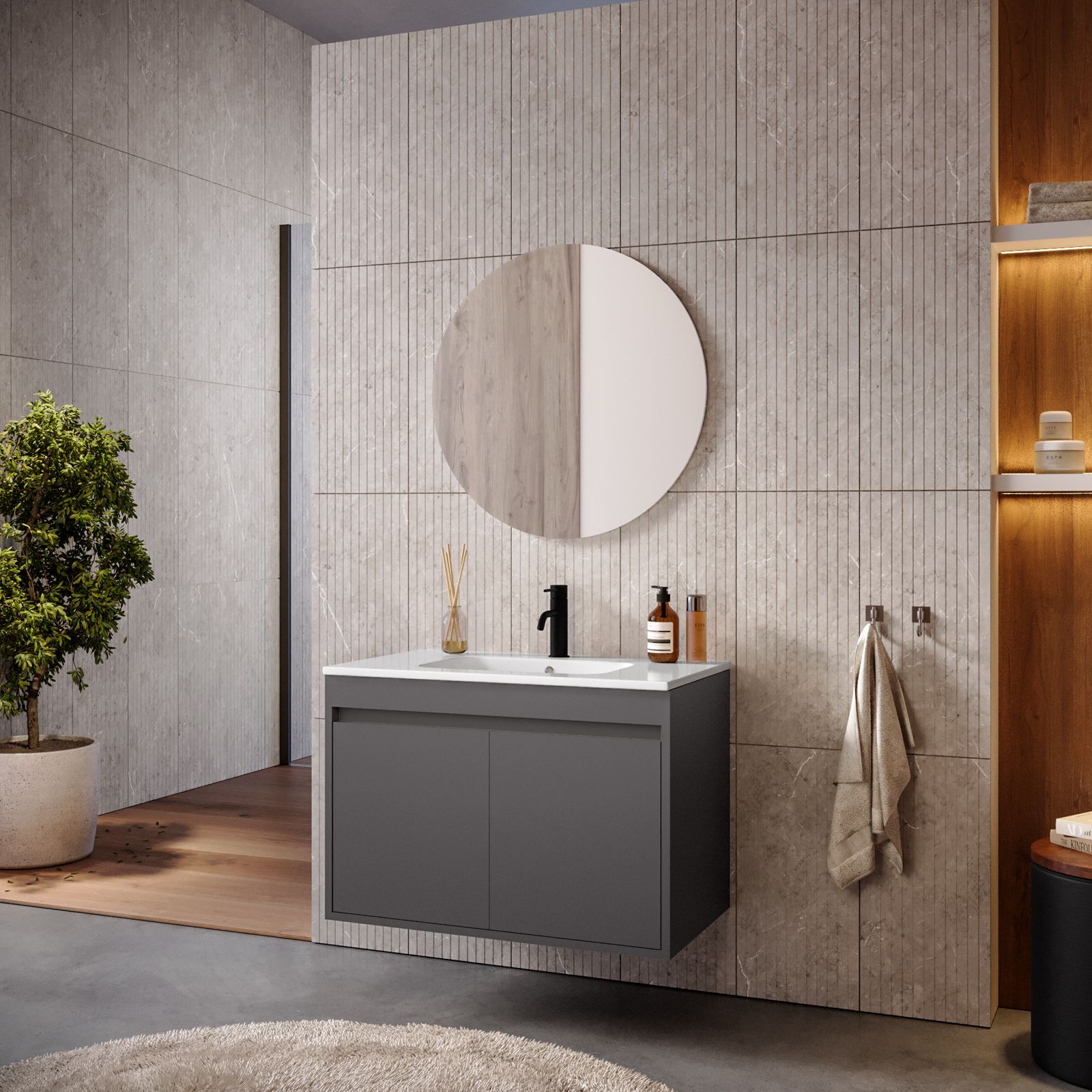 Mobile bagno con ante 80 cm grigio grafite opaco con lavabo e