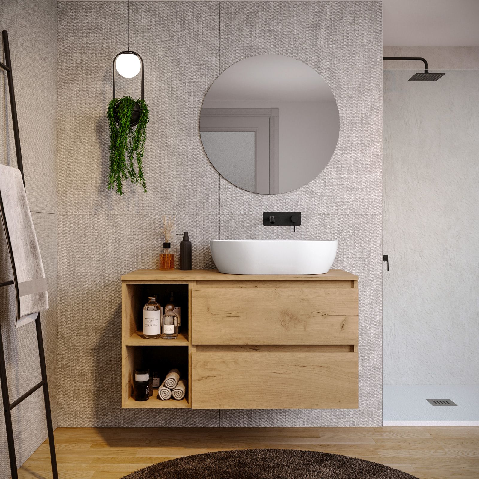 Mobile Bagno OIKOS a terra 100 CM Color Pietra 3 cassetti