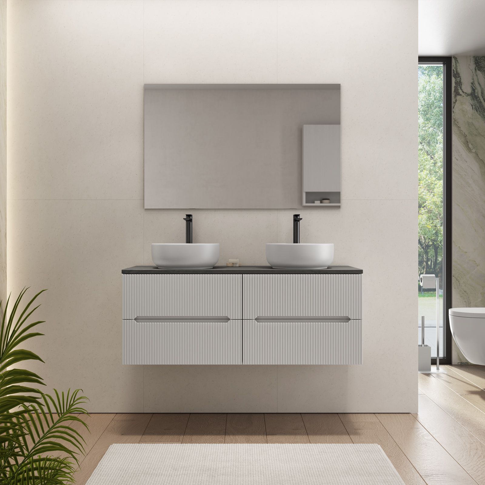 Mobile bagno portalavabo 70 cm cannettato con cassetti bianco opaco e  specchio - Tayga