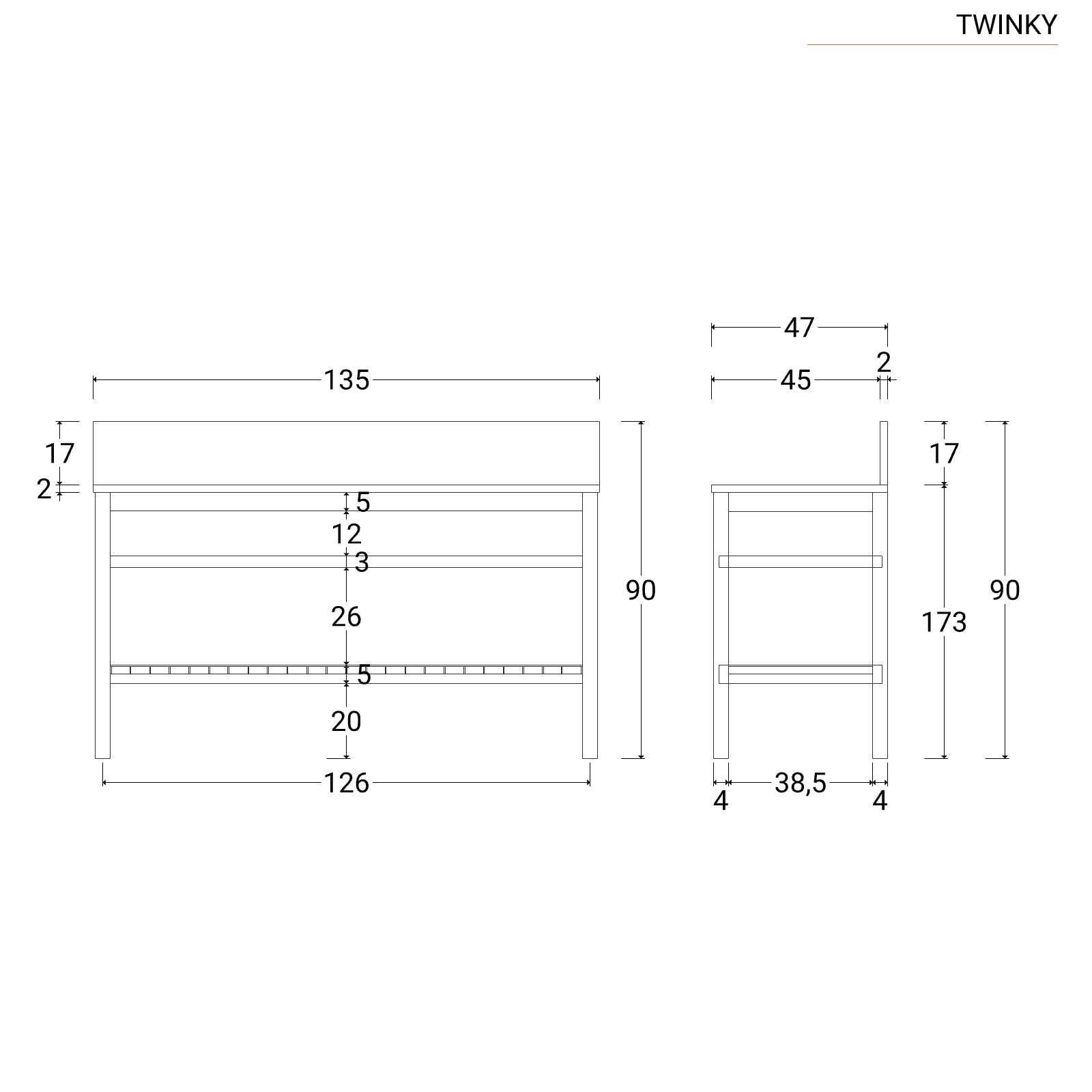 Mobile bagno portalavabo 135 cm con ripiano in legno teak naturale - Twinky