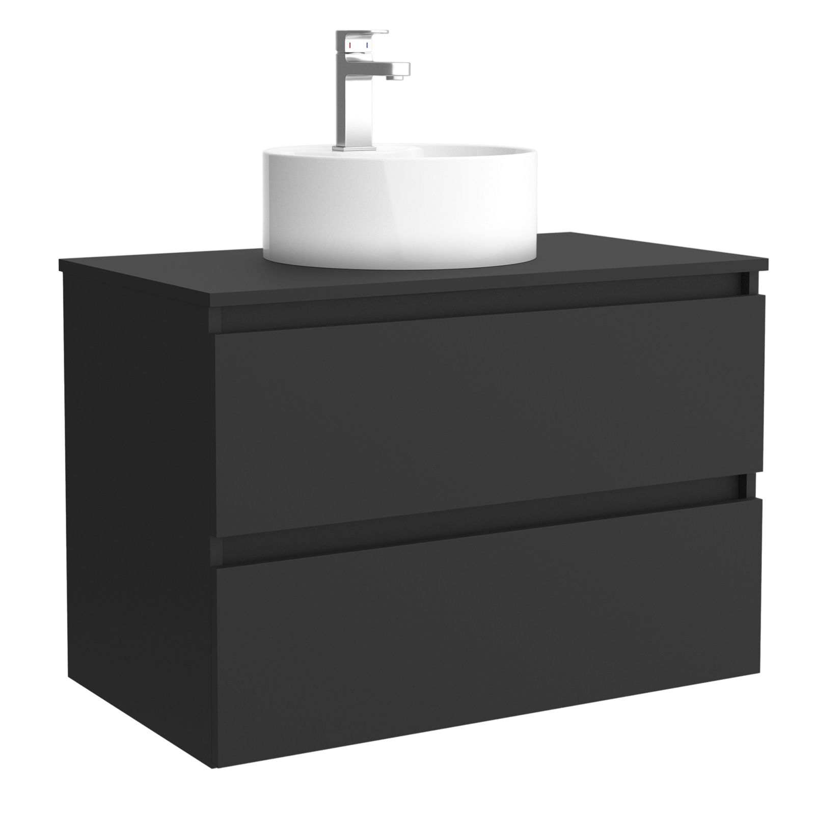 Mobile bagno sospeso 70 cm nero opaco con lavabo integrato e specchio -  Anami