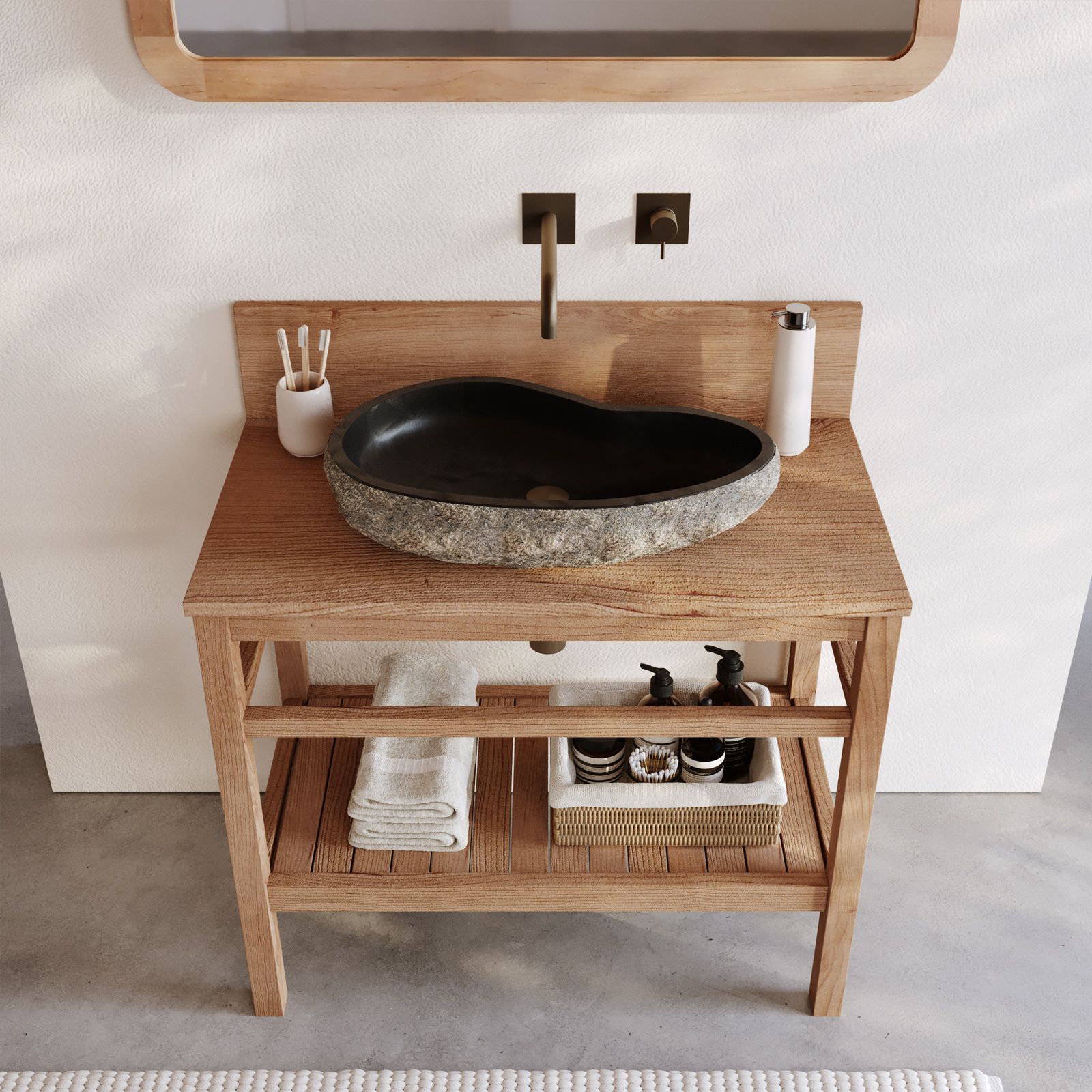 Mobile bagno portalavabo 58 cm con ripiano in legno teak naturale - Twinky