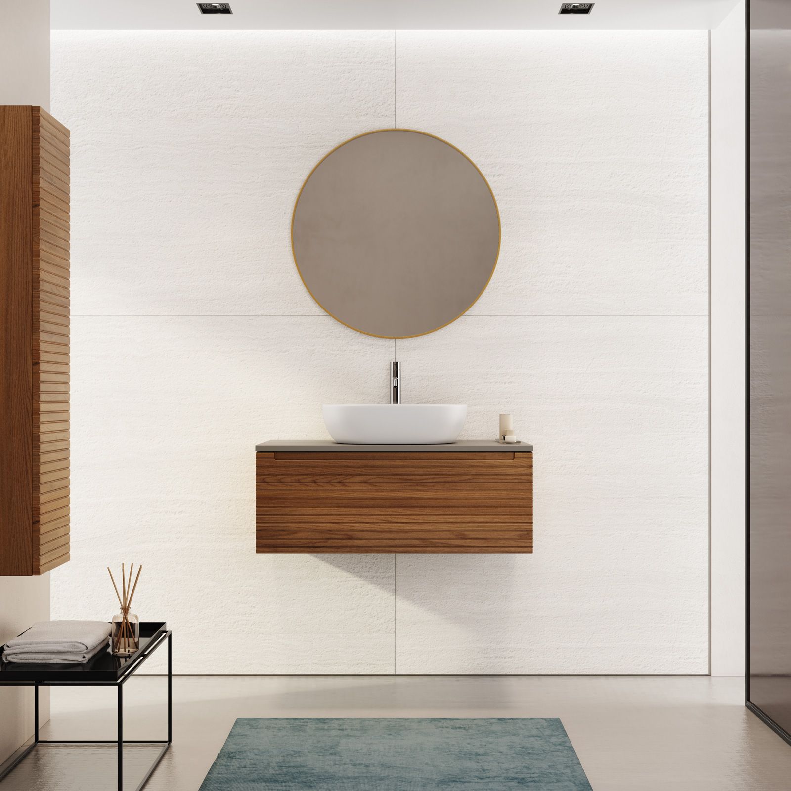 Mobile bagno portalavabo 90 cm con 2 ante in legno teak scuro - Olama