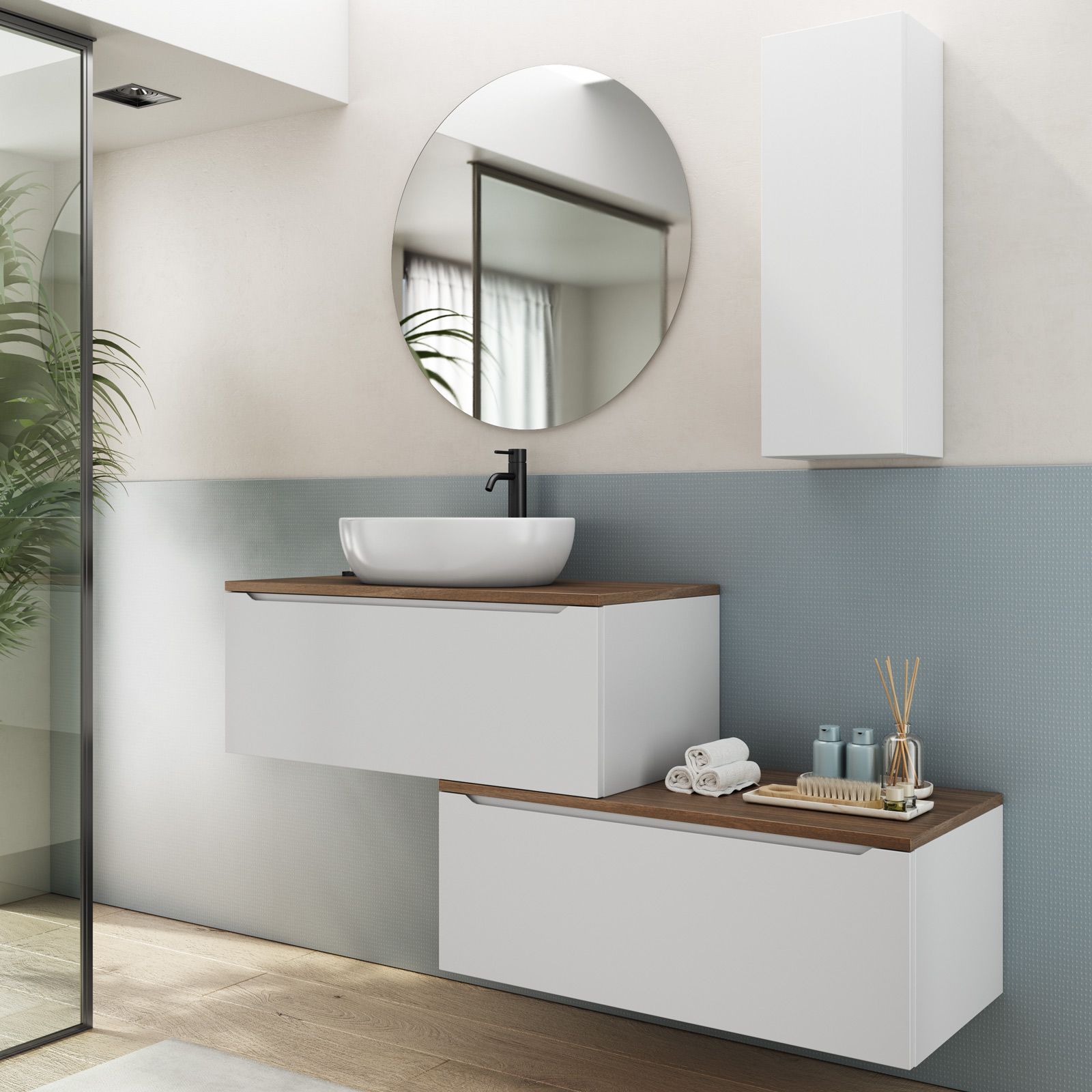 Mobile bagno sospeso RAIN 90 cm Ossido con due cassetti, specchio, LED e  lavabo >> Zulli Ceramiche Shop