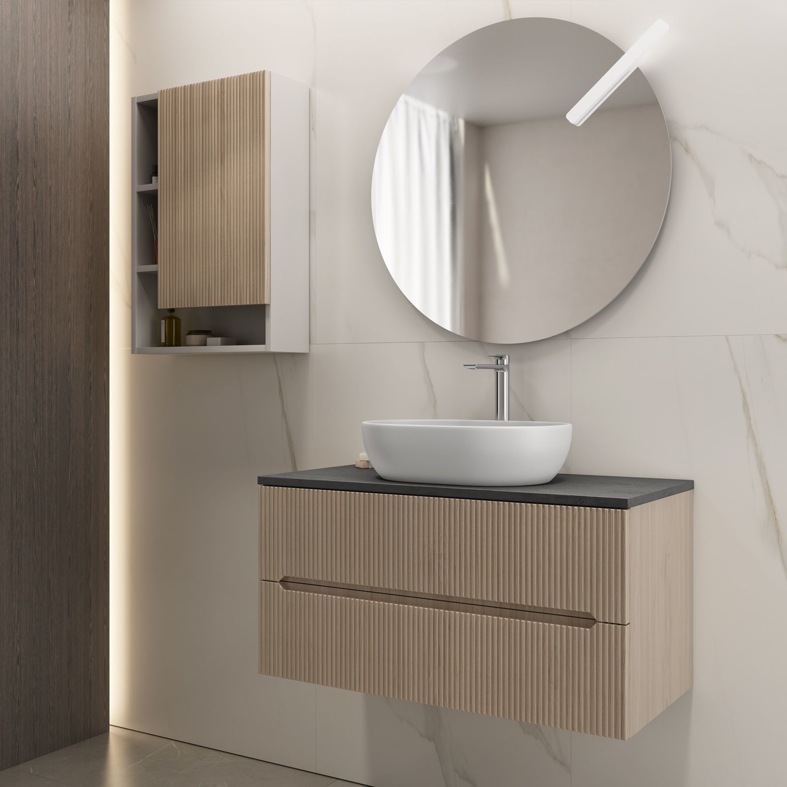 Nova Deco Mobile Sottolavabo con Armadietto a 2 Ante e Ripiani Mobiletto  Bagno Salvaspazio in Legno 60x30x60cm Grigio