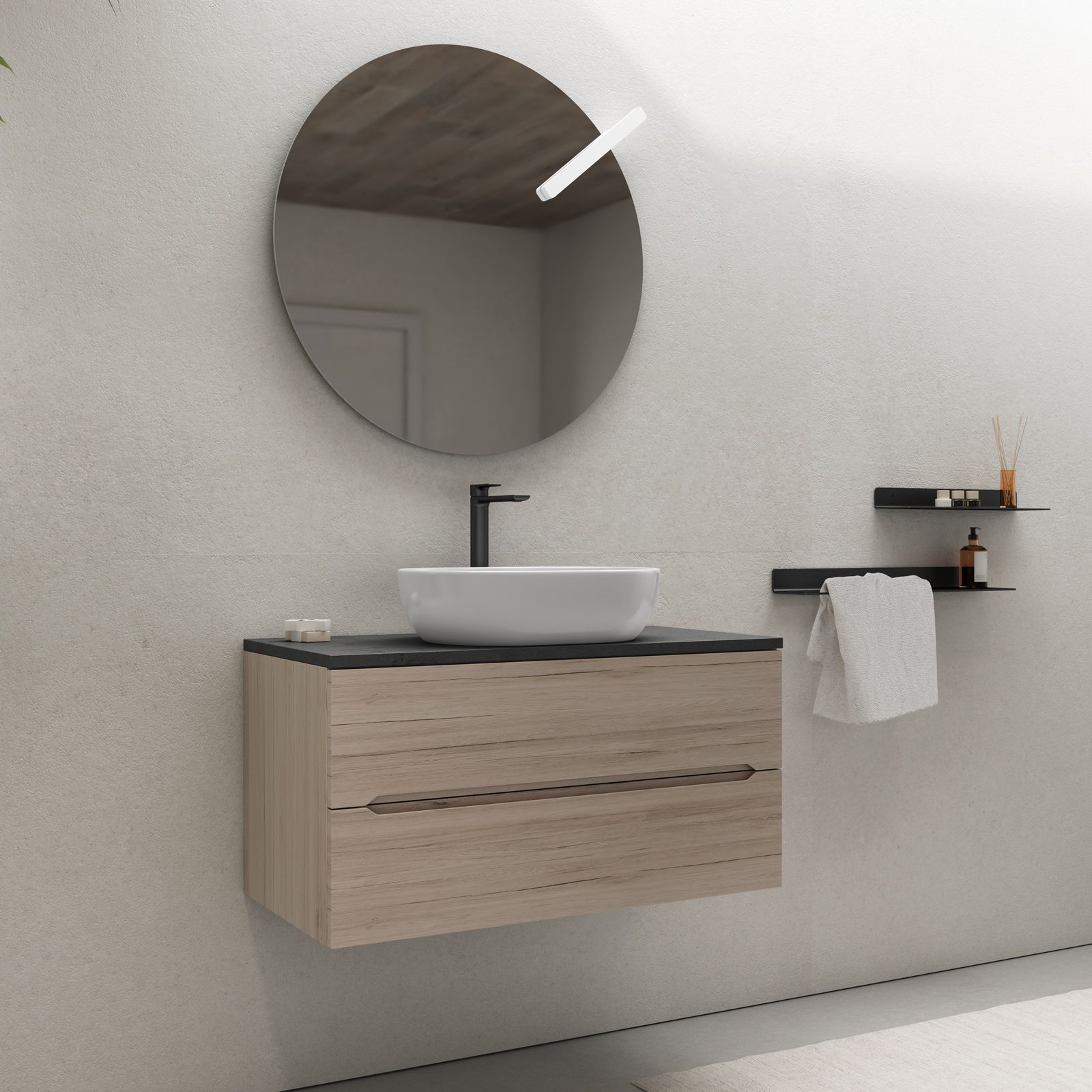 MOBILE BAGNO SOTTOLAVABO H86X80X45 CM CON SPECCHIO ATHENA FINITURA ROVERE  37725