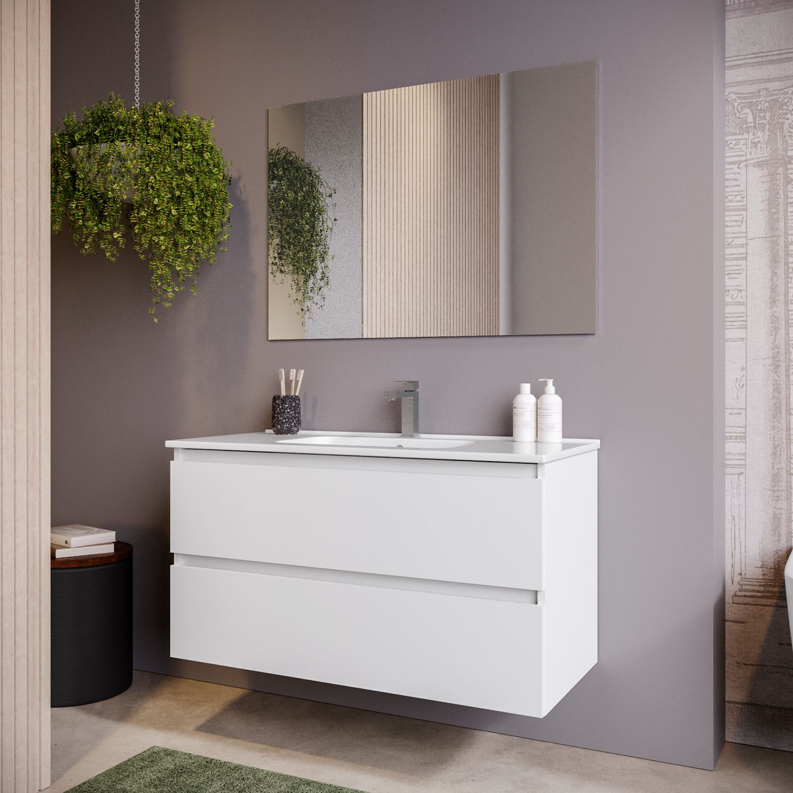 Optimus mobile bagno sospeso 100 cm bianco opaco con lavabo - Abitare