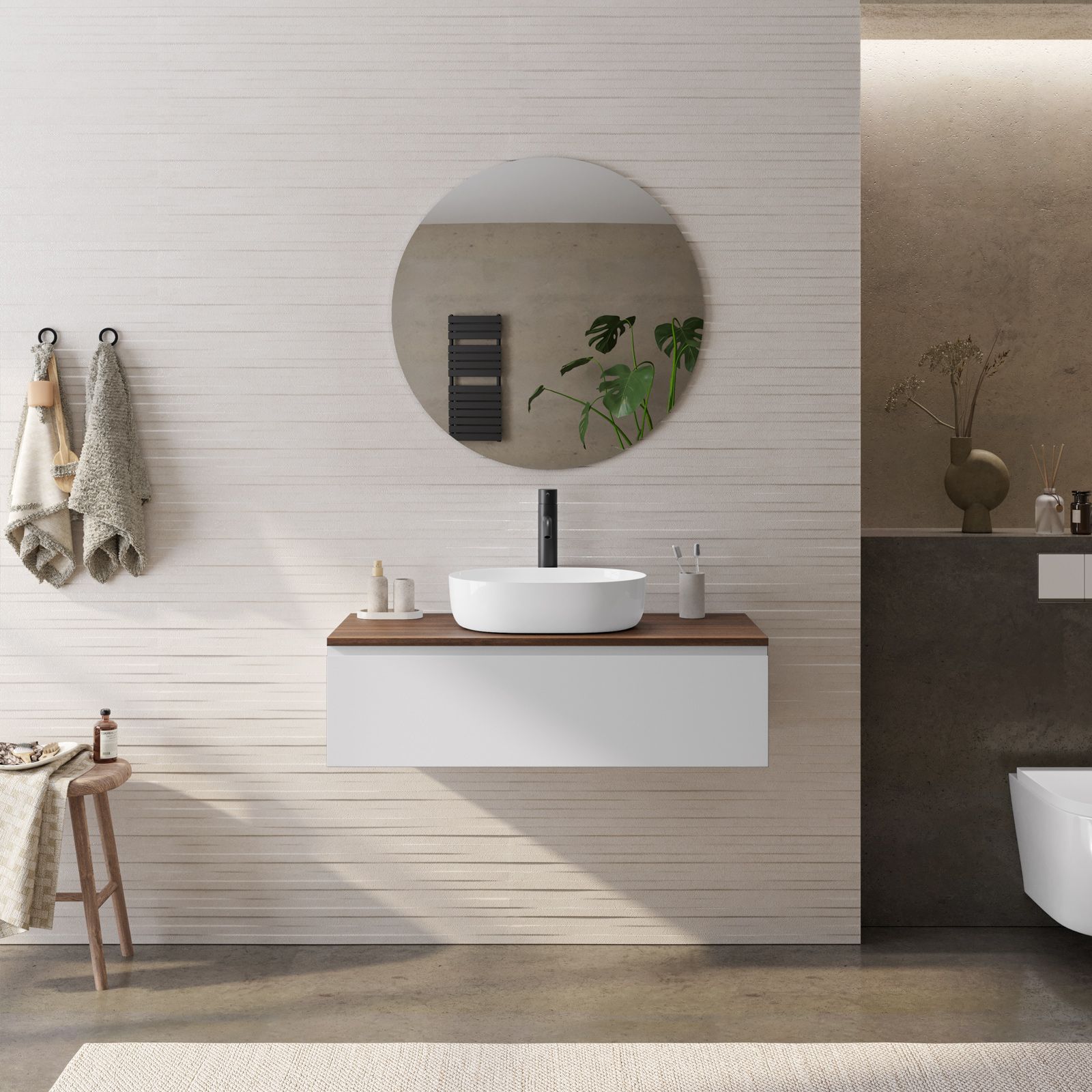 Mobile bagno Icaro cm 85 sospeso rovere chiaro o grigio chiaro bianco lavabo  in ceramica con specchio