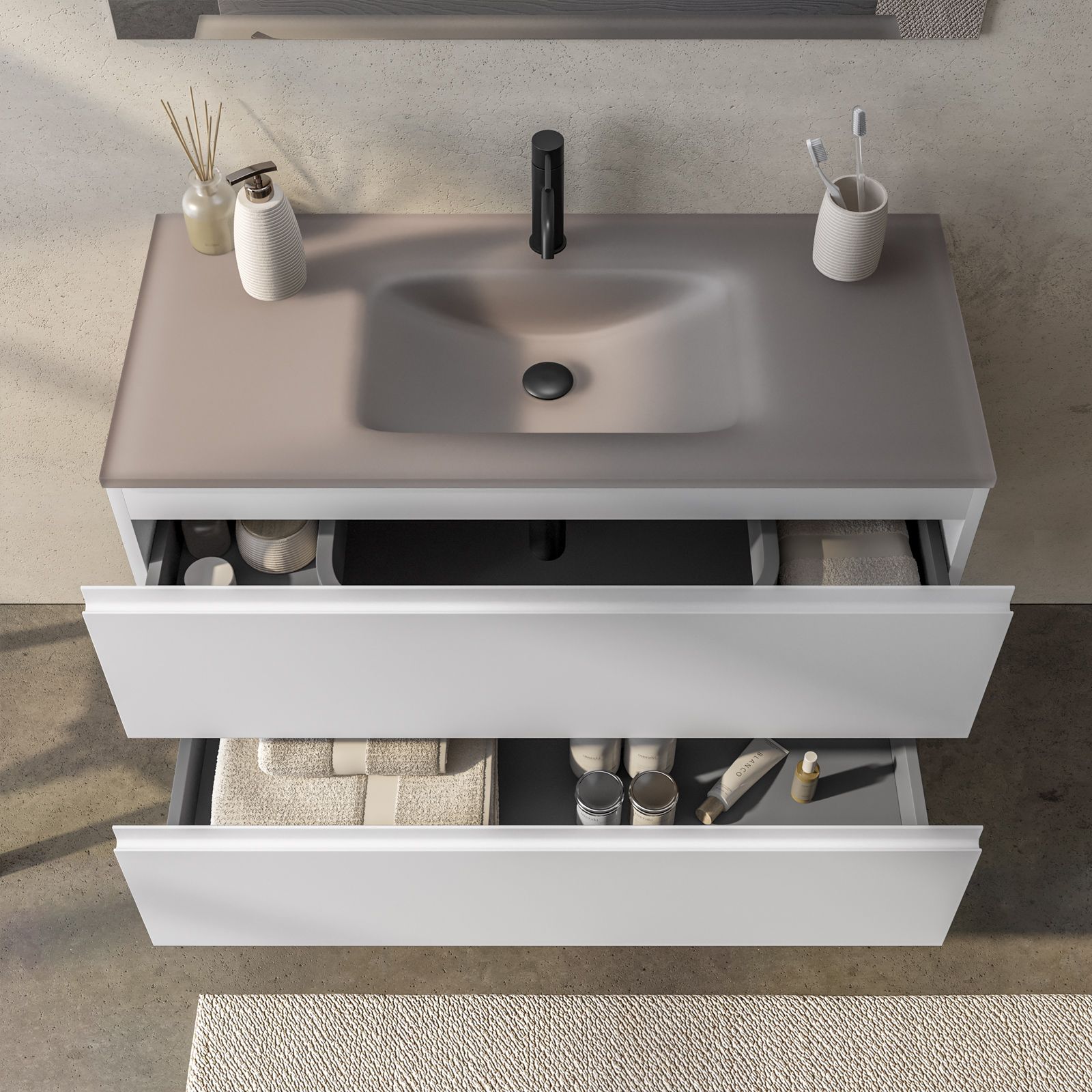 MOBILE BAGNO SALVASPAZIO SOSPESO PERLA, 41,5X22,5X106,5 CM, 1 ANTA LAVABO  IN CER, SPECCHIO ROVERE BCO, SANITARI - Ottimax