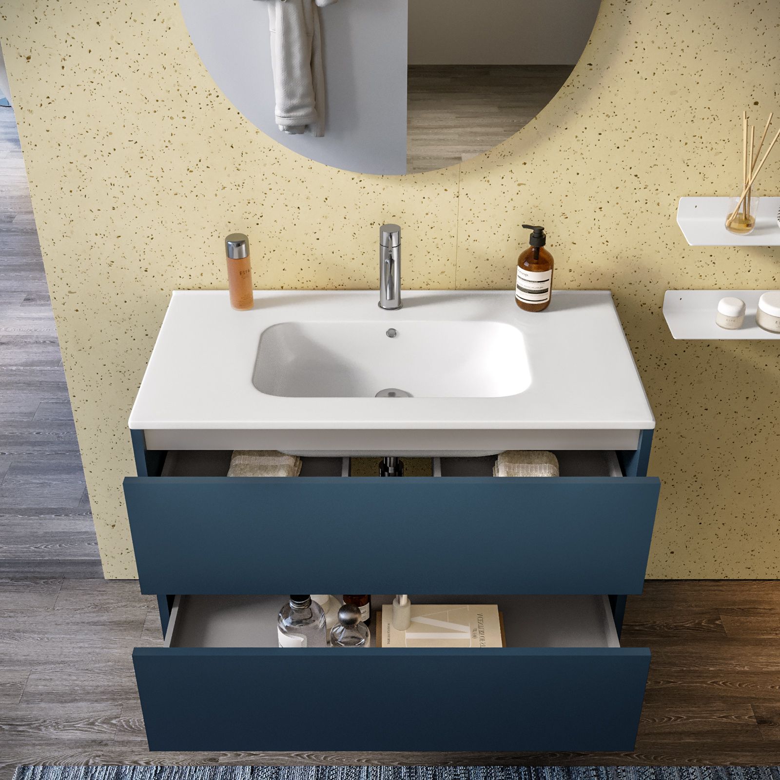 Mobile bagno a terra 100 cm blu esotico opaco con lavabo e