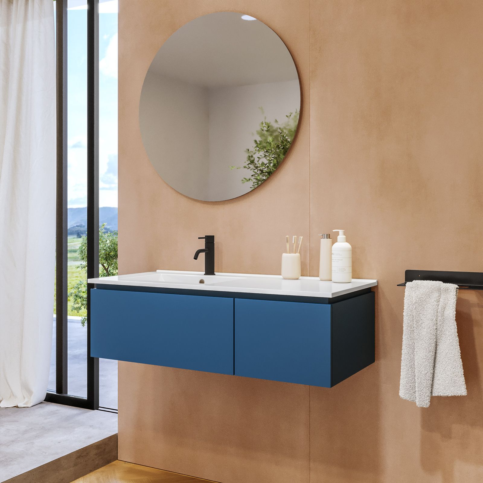 Mobile bagno sospeso 100 cm blu opaco con specchio - Alterego