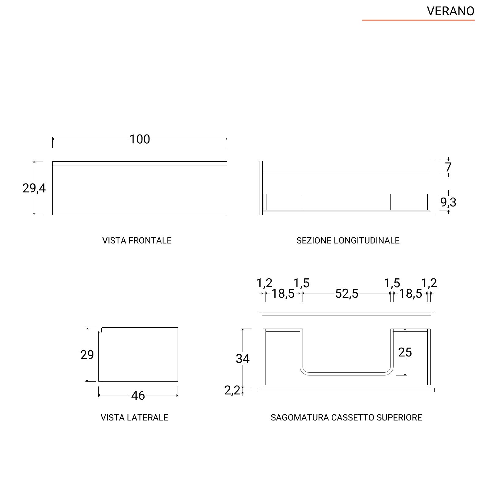 Mobile bagno sospeso con cassetti 100 cm rovere deciso opaco con