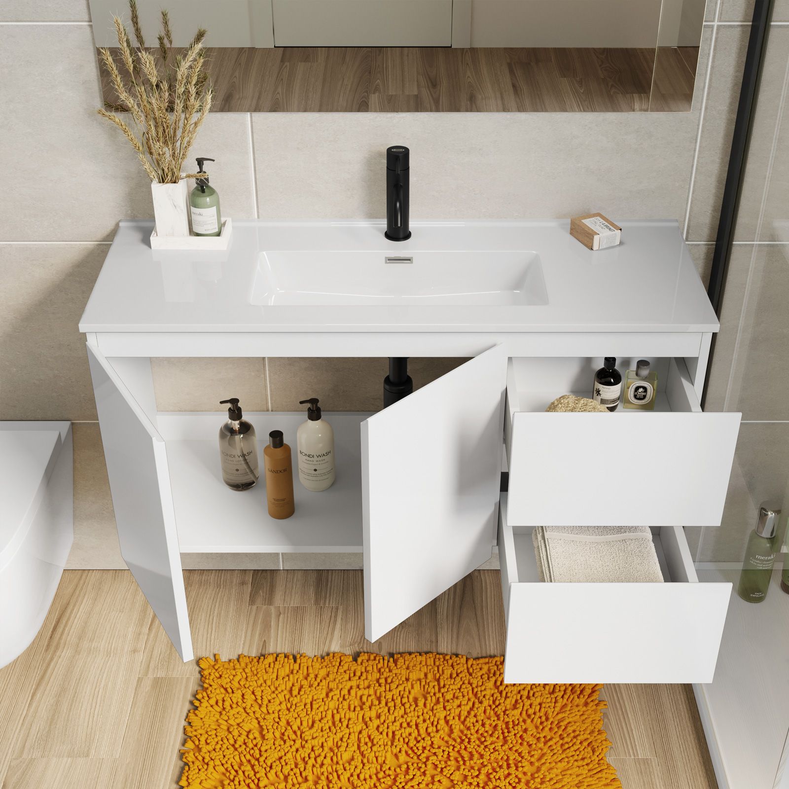 Mobile bagno sospeso 100 cm Minnesota Fumé sabbiato due cassetti