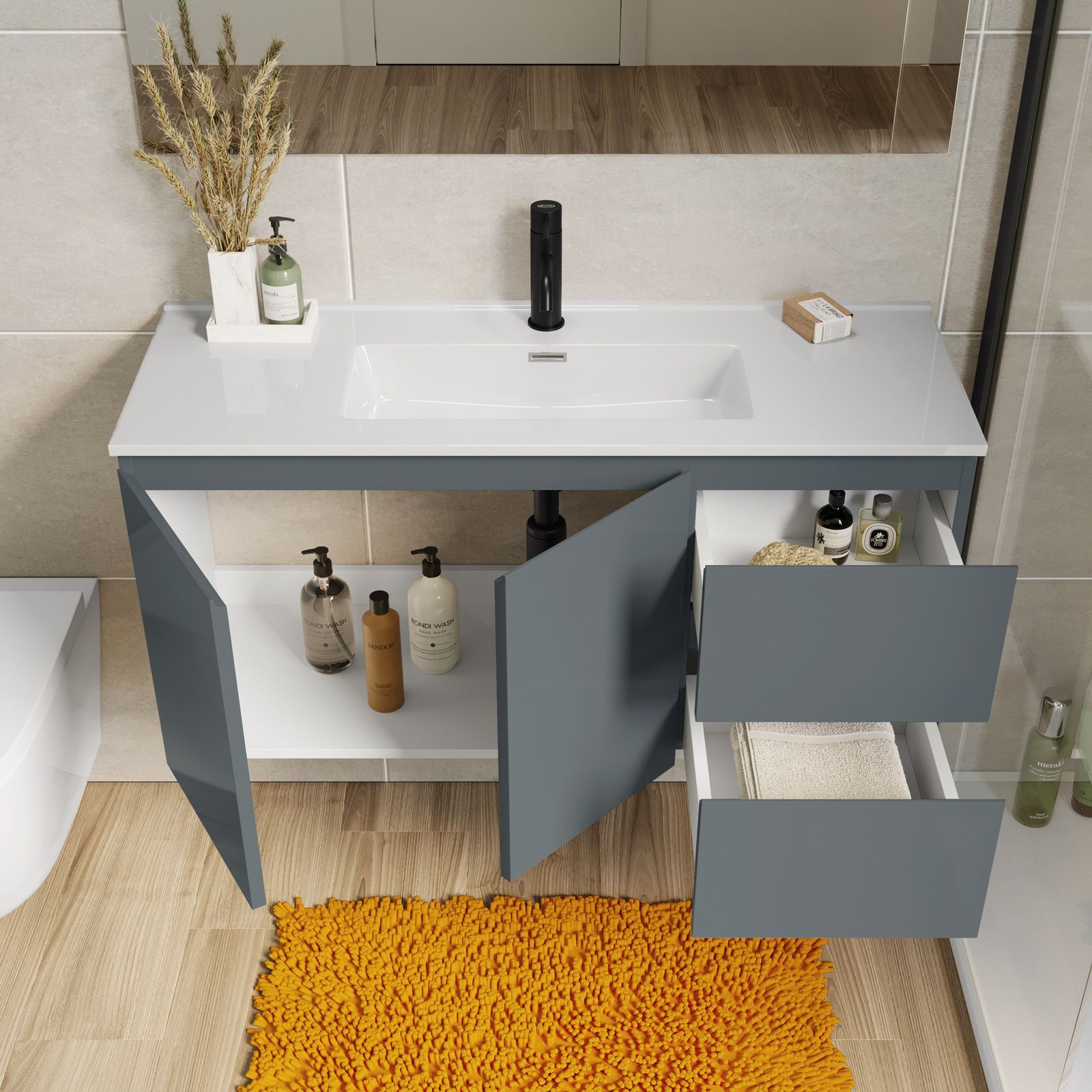 Mobile bagno sospeso 100 cm con doppia anta e doppio cassetto carta da  zucchero – Compact