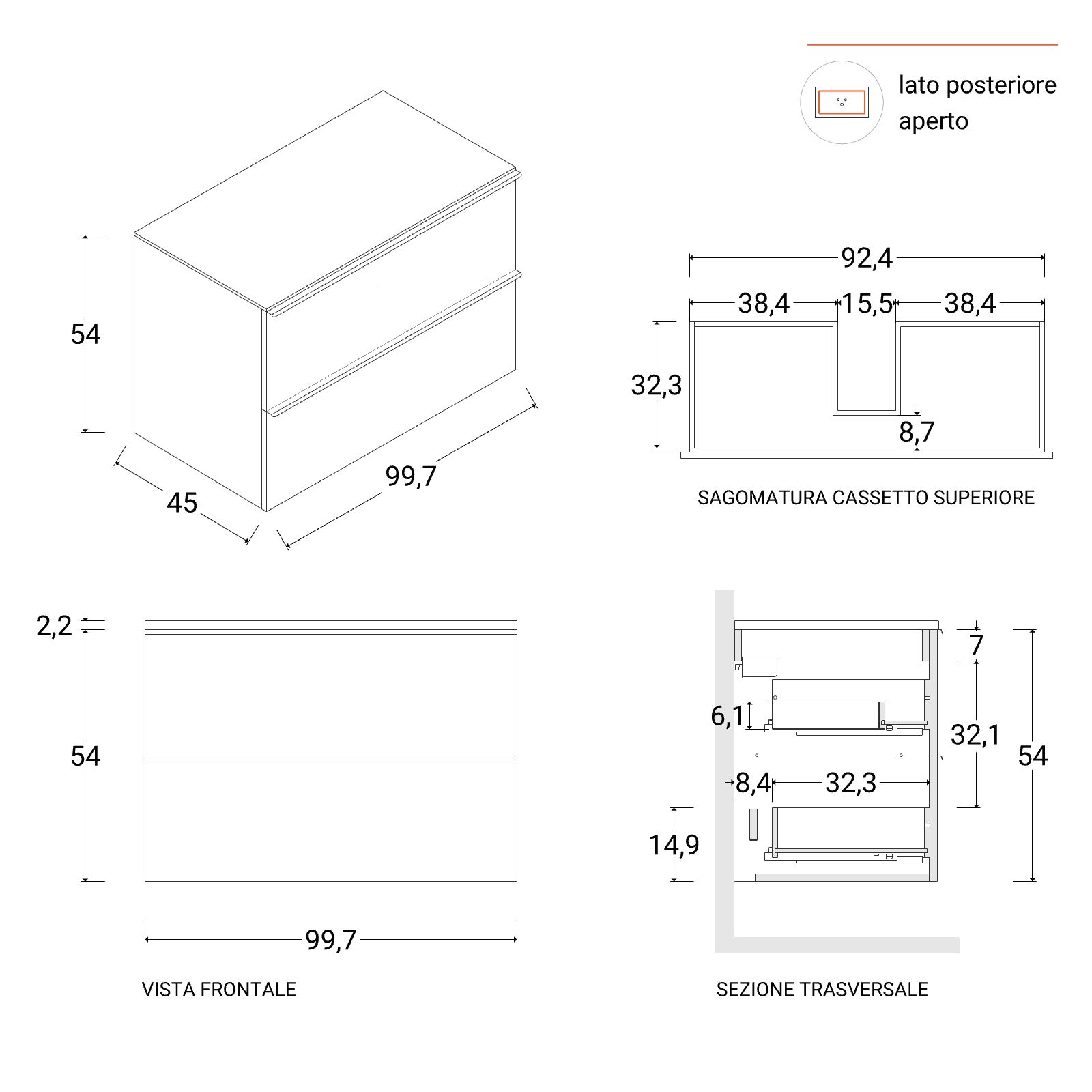 Mobile bagno con top 100 cm rovere africa con lavabo e specchio