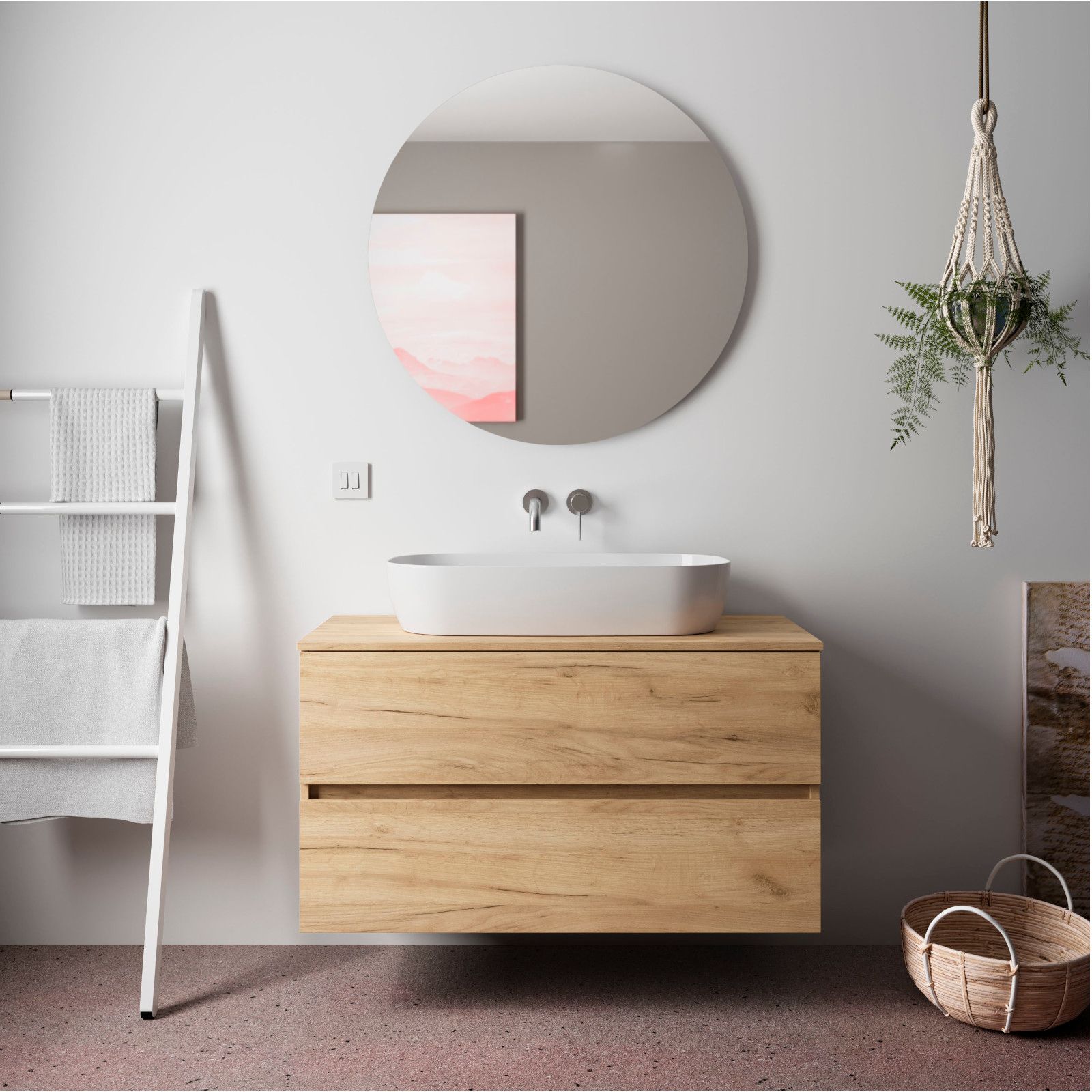 Mobile bagno sospeso 100 cm rovere africa con specchio - Yamir