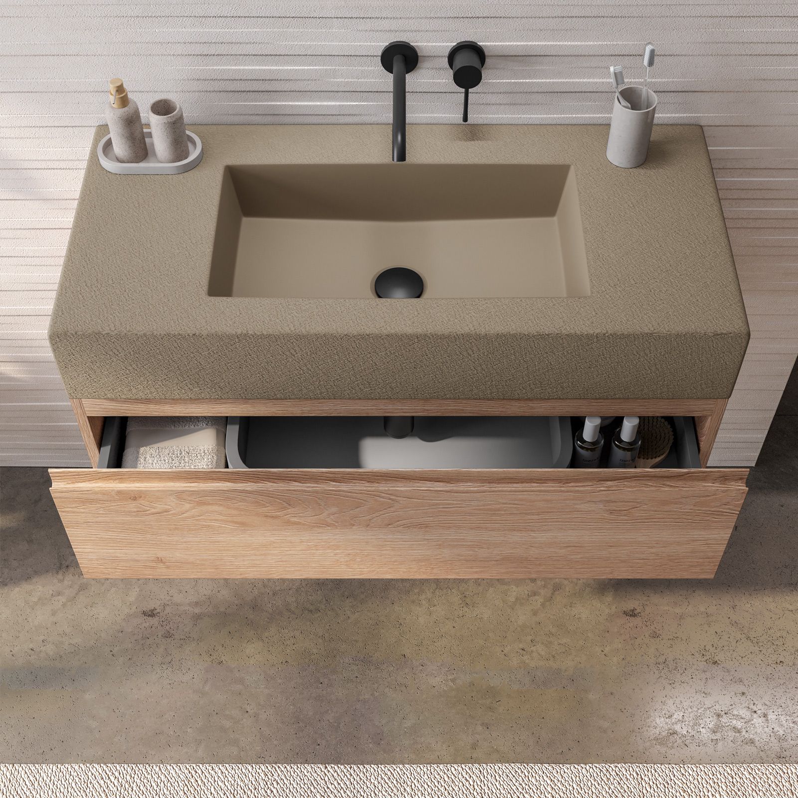 DEGHI MOBILI Mobile Bagno Sospeso 100 Cm Tela Chiara Con Base Decentrata -  Livre