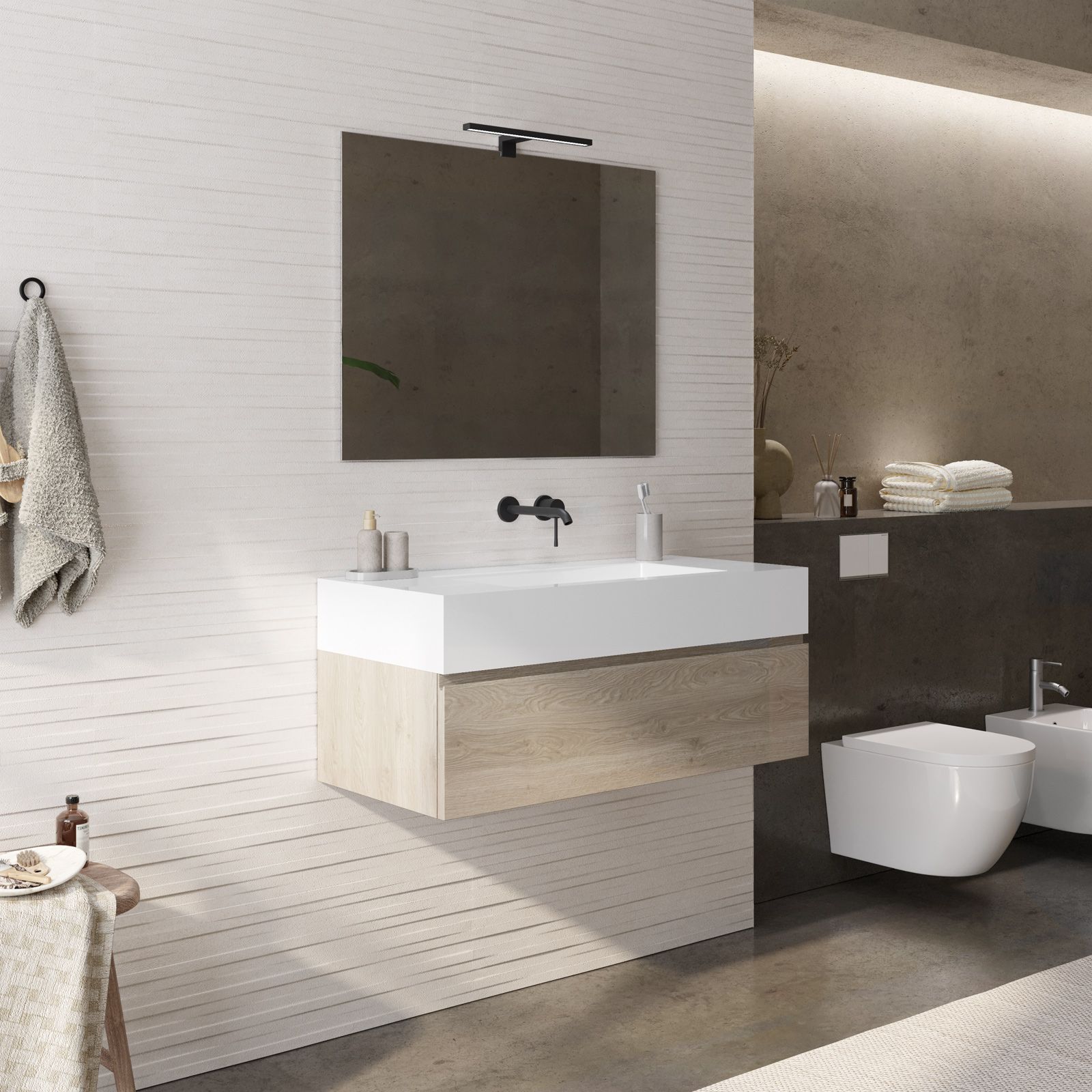 Cambridge mobile bagno a terra 80 cm fumè sabbiato con lavabo