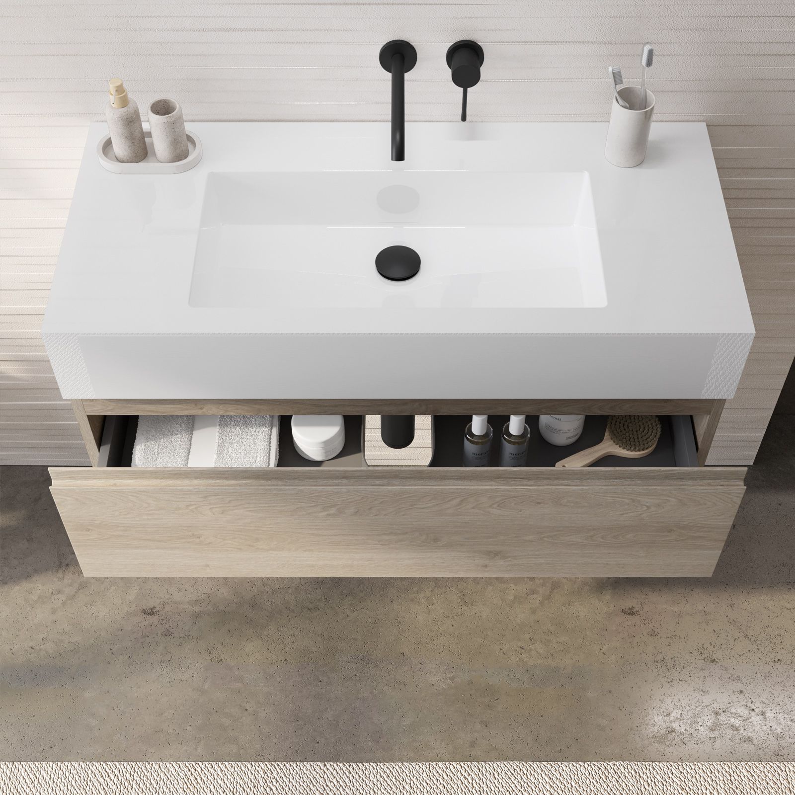 Cambridge mobile bagno a terra 80 cm fumè sabbiato con lavabo