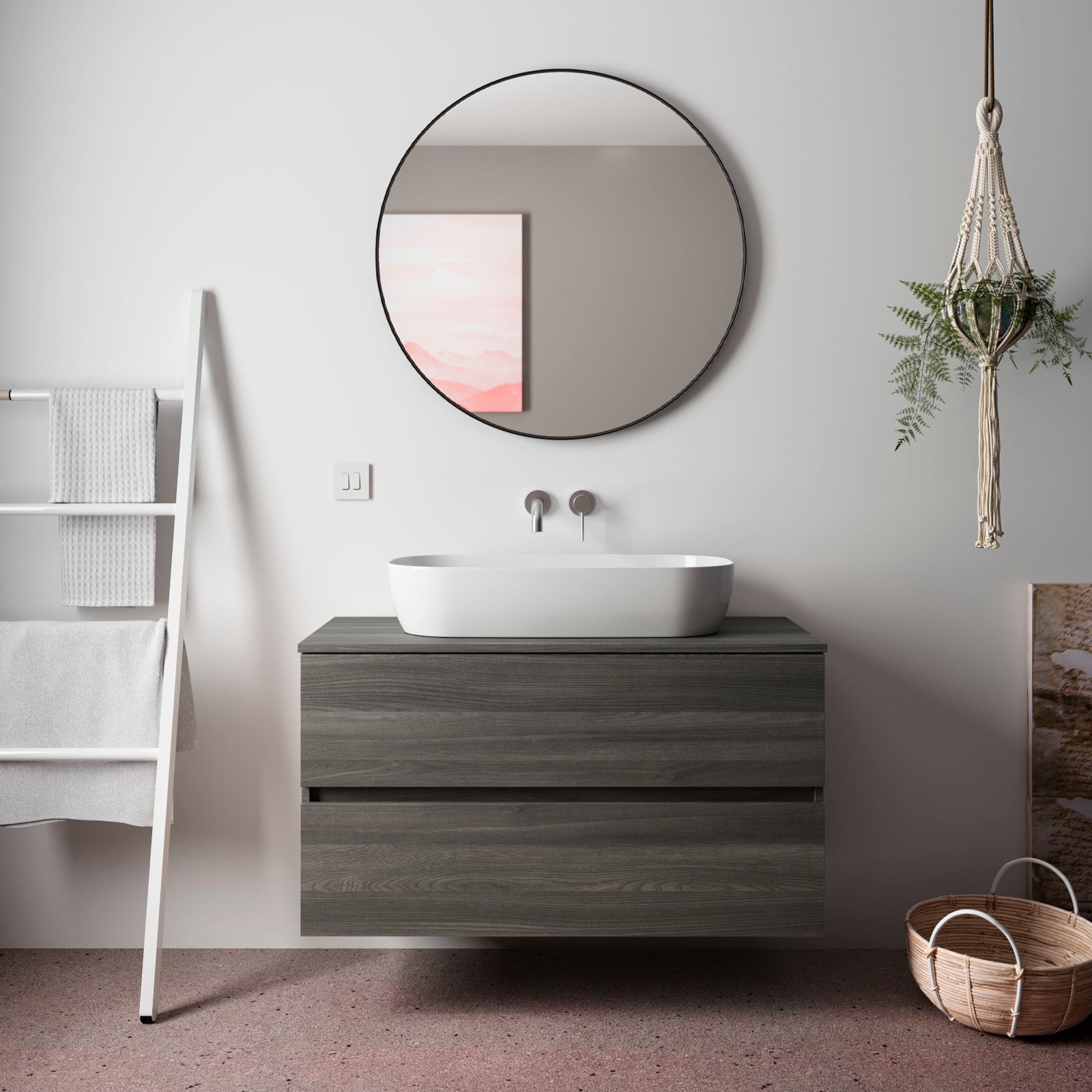 MOBILE BAGNO SALVASPAZIO SOSPESO PERLA, 41,5X22,5X106,5 CM, 1 ANTA LAVABO  IN CER, SPECCHIO ROVERE BCO, SANITARI - Ottimax