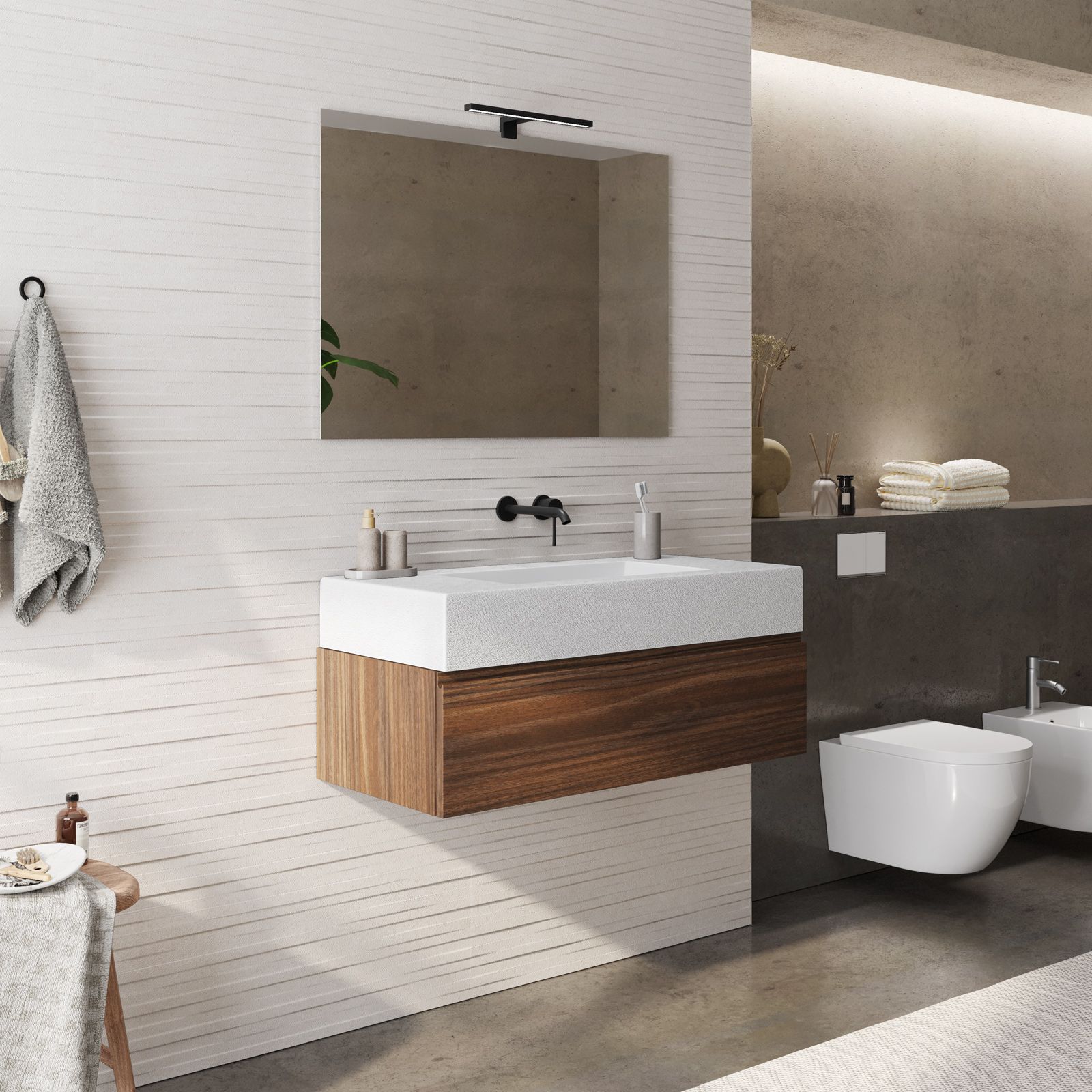 Mobile bagno sospeso 100 Town bianco top rovere naturale per lavabo d' appoggio