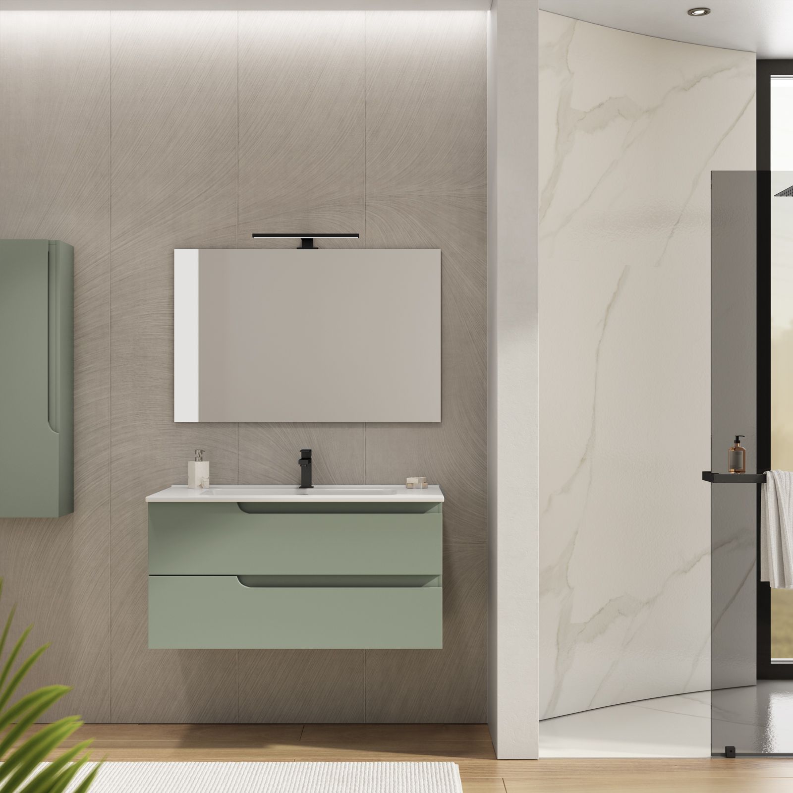 Mobile Bagno Sospeso 80 cm Green con Specchio Led Touch Santiago - Spazio